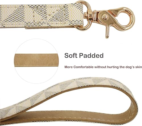 Miniatura 5 de Juego de collar y correa de cuero para perro, correas de collar de perro con patrón de cuadros, hebilla de metal ajustable y duradera para perros