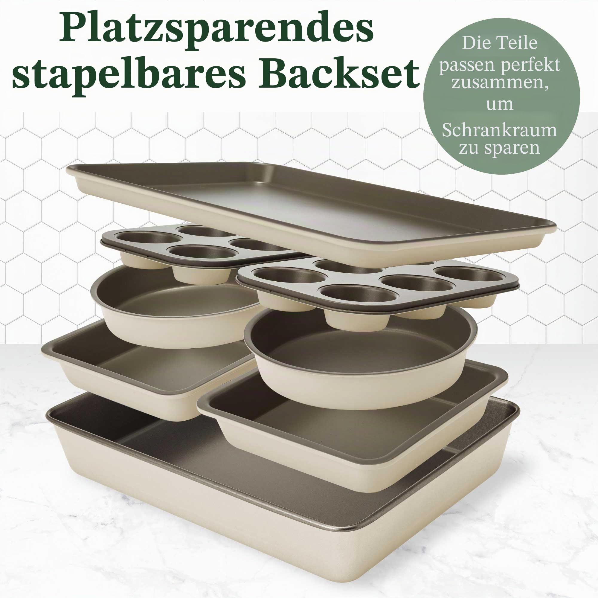 Goodful All-in-One Antihaft-Backformen-Set, stapelbares und platzsparendes Design, bestehend aus runden und quadratischen Pfannen, Muffinformen, Backblech und Bräter, spülmaschinenfest, 8-teilig,