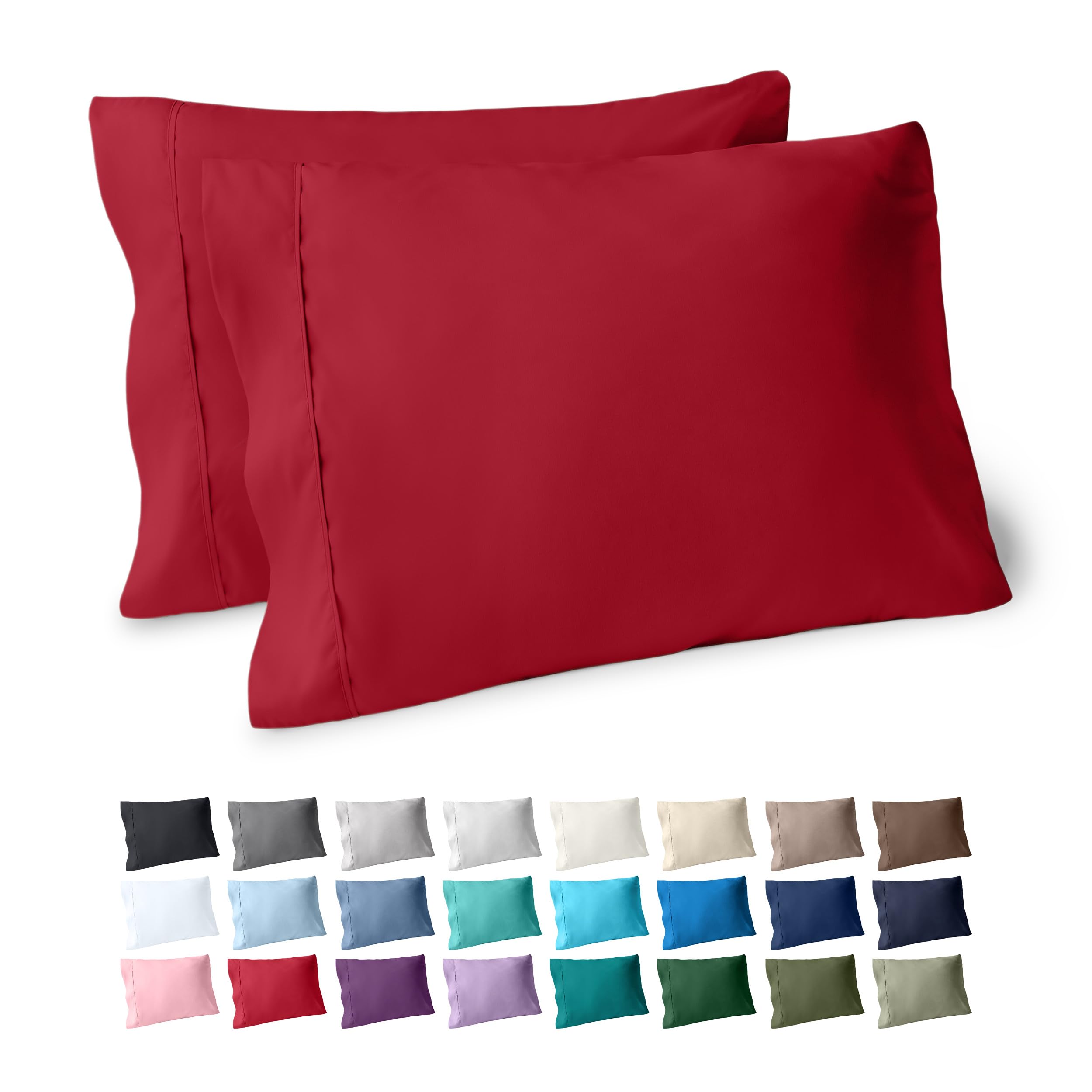 Bare Home Pillowcases Open End (Standard Set of 2, Red)