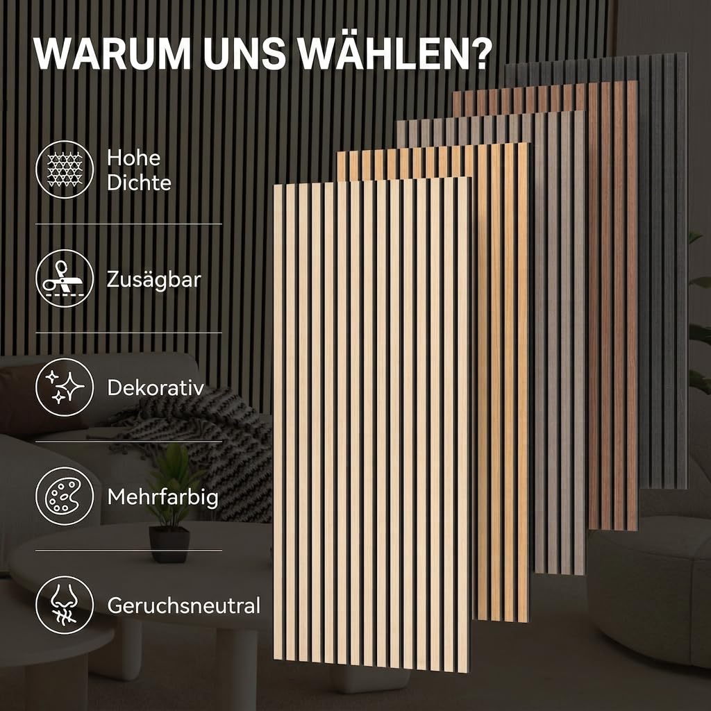 TONOR 6-Pack Akustikpaneele holz, 120 cm x 60 cm – 4,32 m², Wandpaneele holz Holzpaneele für Wände, Holzpaneele zur Schalldämmung und Dekoration für Studios, Wohnungen, Schlafzimmer und Büros, Eiche