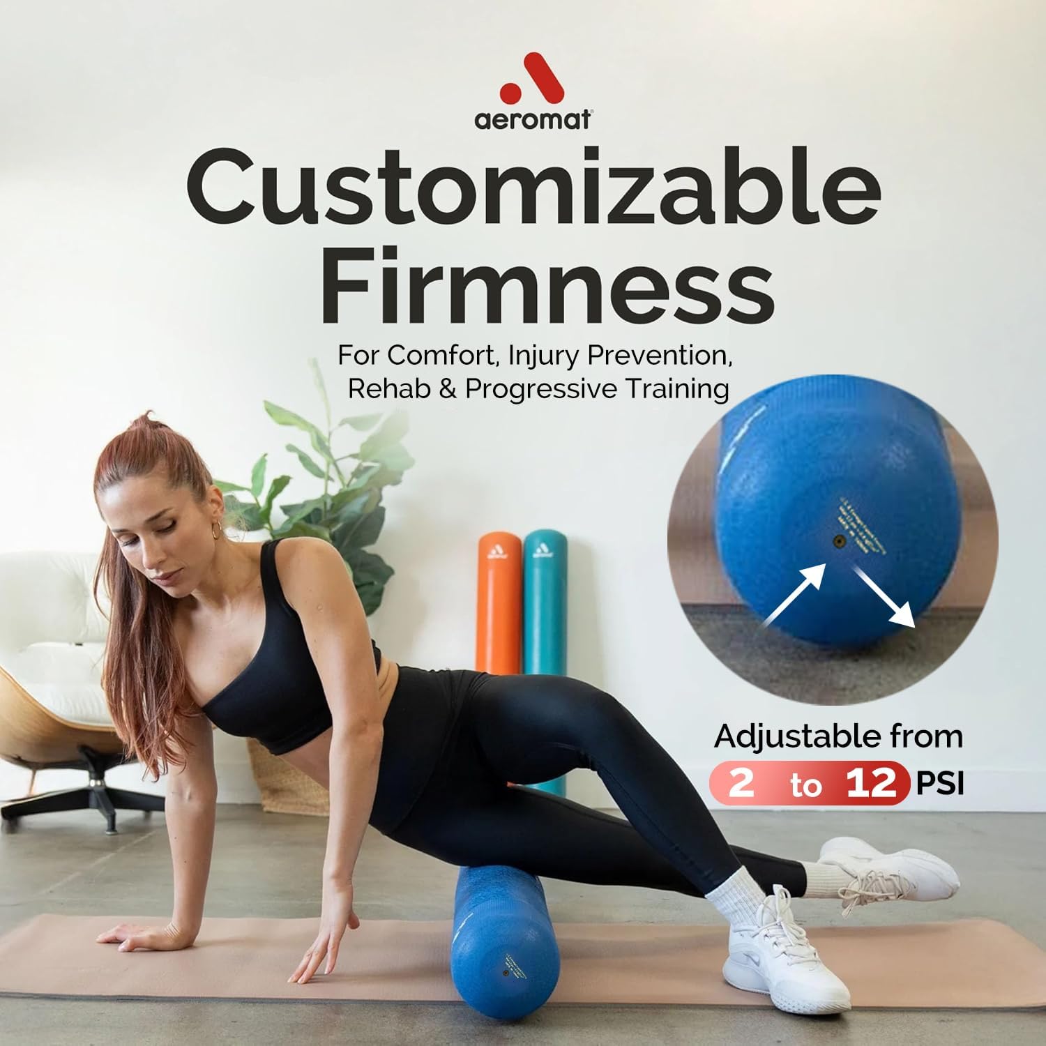 Adjustable Air Roller 2 to 12 PSI Firmness – Inflatable Fitness, Yoga, and Rehab Roller for Men and Women, Back Roller for Muscle Recovery, Home Gym, Travel, or Physical Therapy Use – Ensign Blue - Image 5