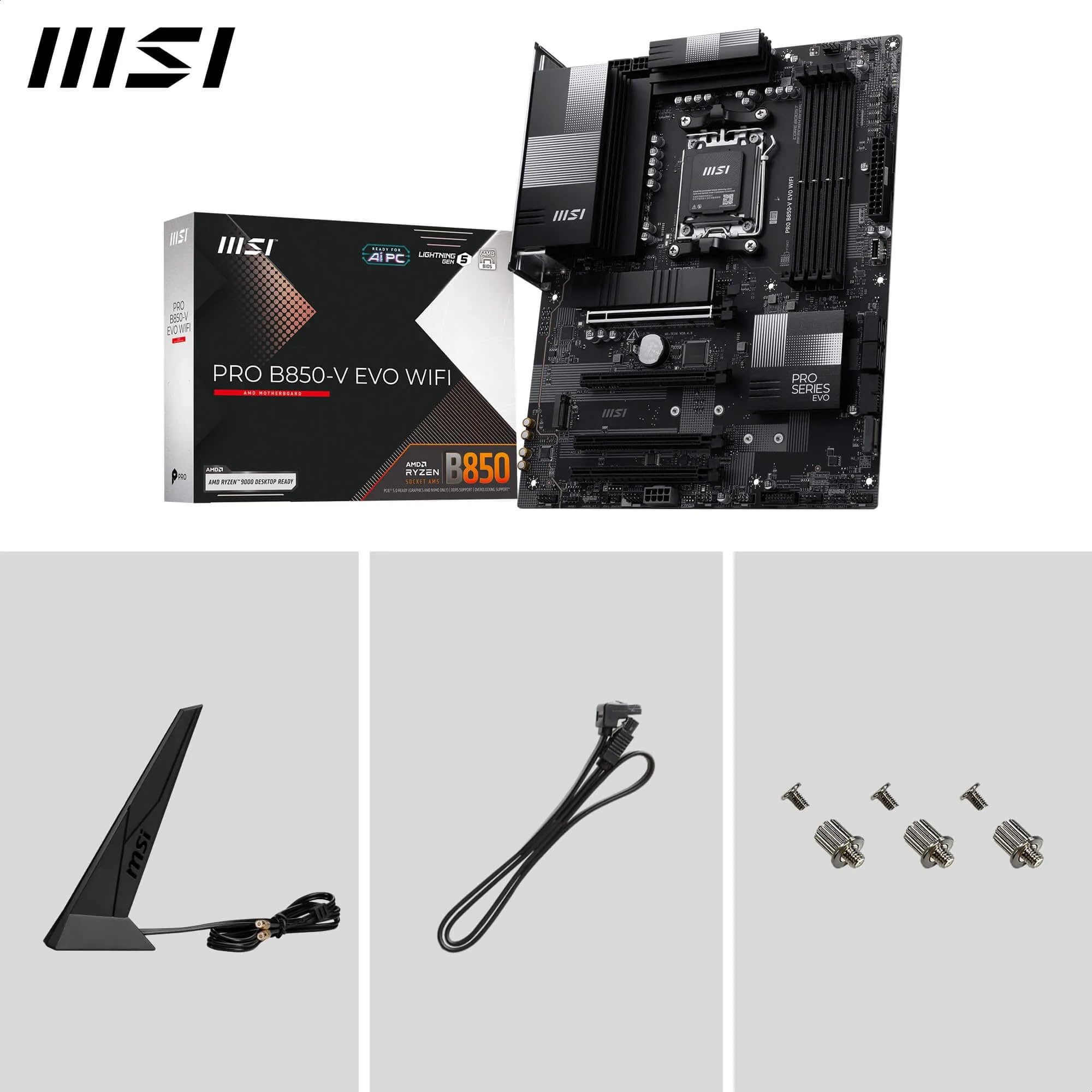 MSI Scheda madre PRO B850-V EVO WiFi, ATX, supporta processori AMD Ryzen 9000/8000/7000, AM5 - Boost di memoria DDR5 (fino a 8200+ MT/s OC), PCIe 5.0 x16, M.2 Gen5, Wi-Fi 7, 5G LAN