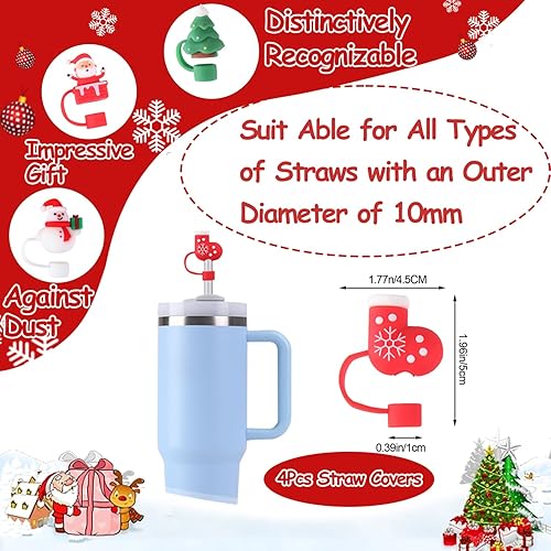Miniatura 3 de Adornos de paja de Navidad compatibles con cubiertas de popote Stanley Cup para vasos de 3040 onzas, 5 accesorios para vasos Stanley, incluye funda