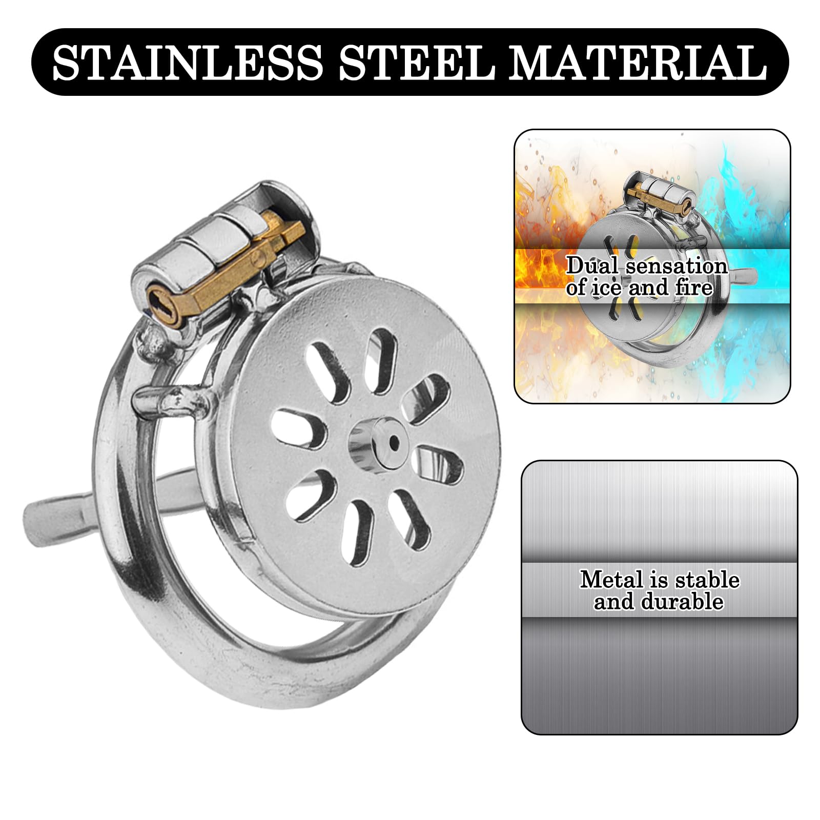 Chastity Cage Piatta in Metallo con Dilatatore Uretra, Gabbia Castità Cock Cage Pene Plug Set di Giocattoli Sessuali Bondage Fetish per Uomini (50mm)