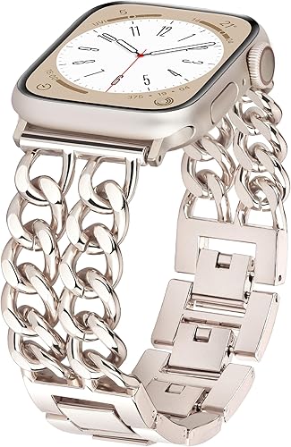 Correa de metal compatible con Apple Watch Series 9, 8, SE, 7, 6, 5, 4, 3, 2, 1, Ultra 2 y 1, correas iWatch para mujeres y hombres, diseño de