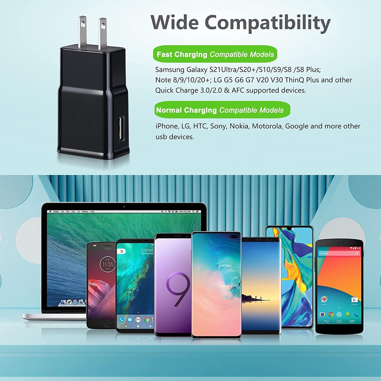 Confezione da 6 caricabatterie tipo C, blocco di ricarica rapido, telefono Android, caricatore USB veloce da parete, compatibile con Samsung Galaxy S21/S20/S10/S10e/S10 Plus/S9/S9 Plus/S8/S8