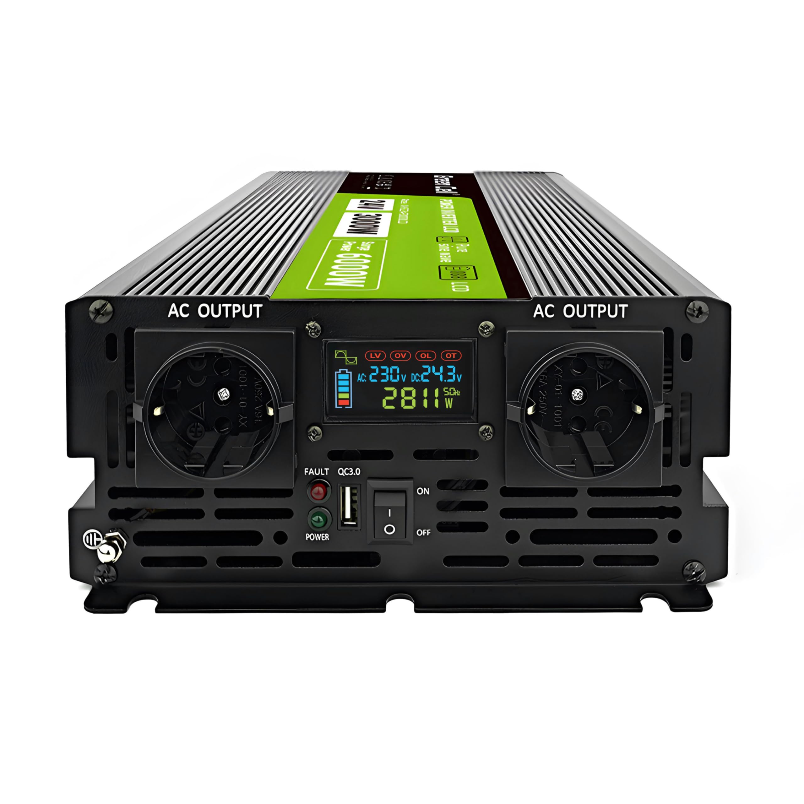 Green Cell Convertitore di Tensione LCD 3000 W/6000 W da 24 V a 230 V Convertitore di Tensione Sinusoidale pura Potenza Onda Sinusoidale pura CA CC per Auto per Roulotte