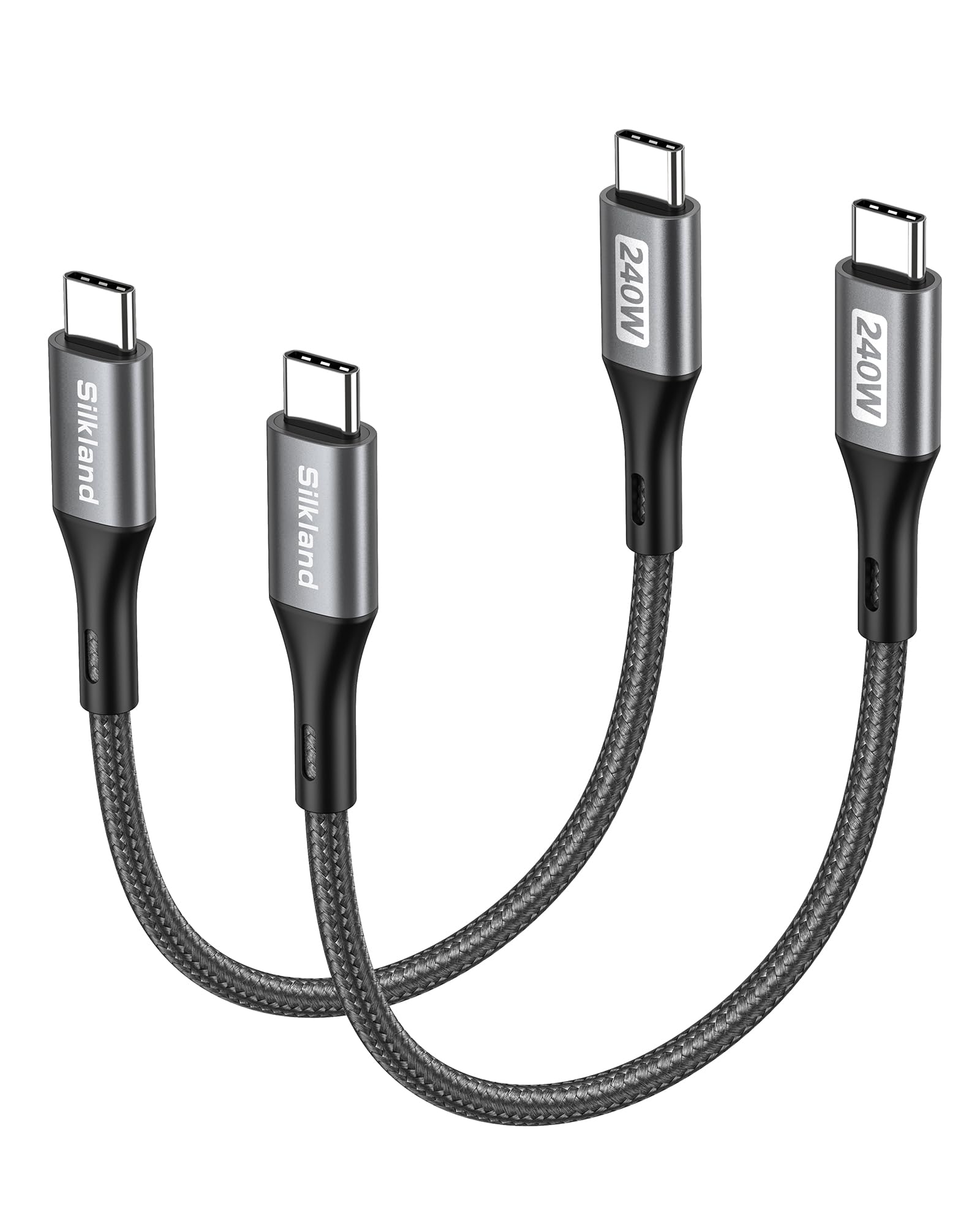 Silkland USB C Kabel 0.3m [2er-Pack], 240W PD 3.1 Schnellladekabel USB-C auf USB-C Kurz für Handy Powerbank Mac Mini M4 MacBook Android Auto Tablet Laptop, USBC Ladekabel für Auto Büro Zuhause
