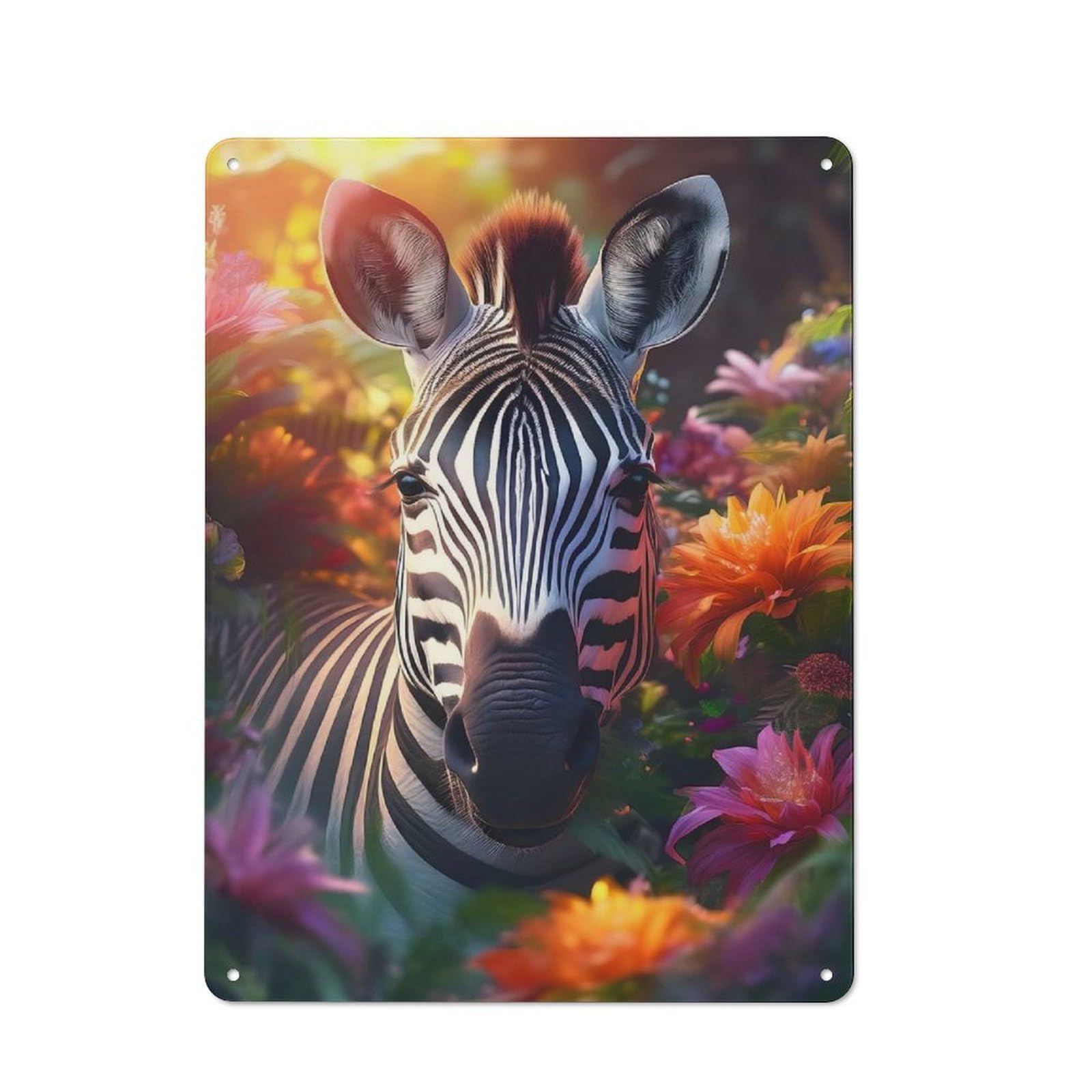 For Café Or Restaurant, Zebra in Flowers Retro Metal Sign 40x30cm, Gift for Café Owners And Decorators during The Christmas Season