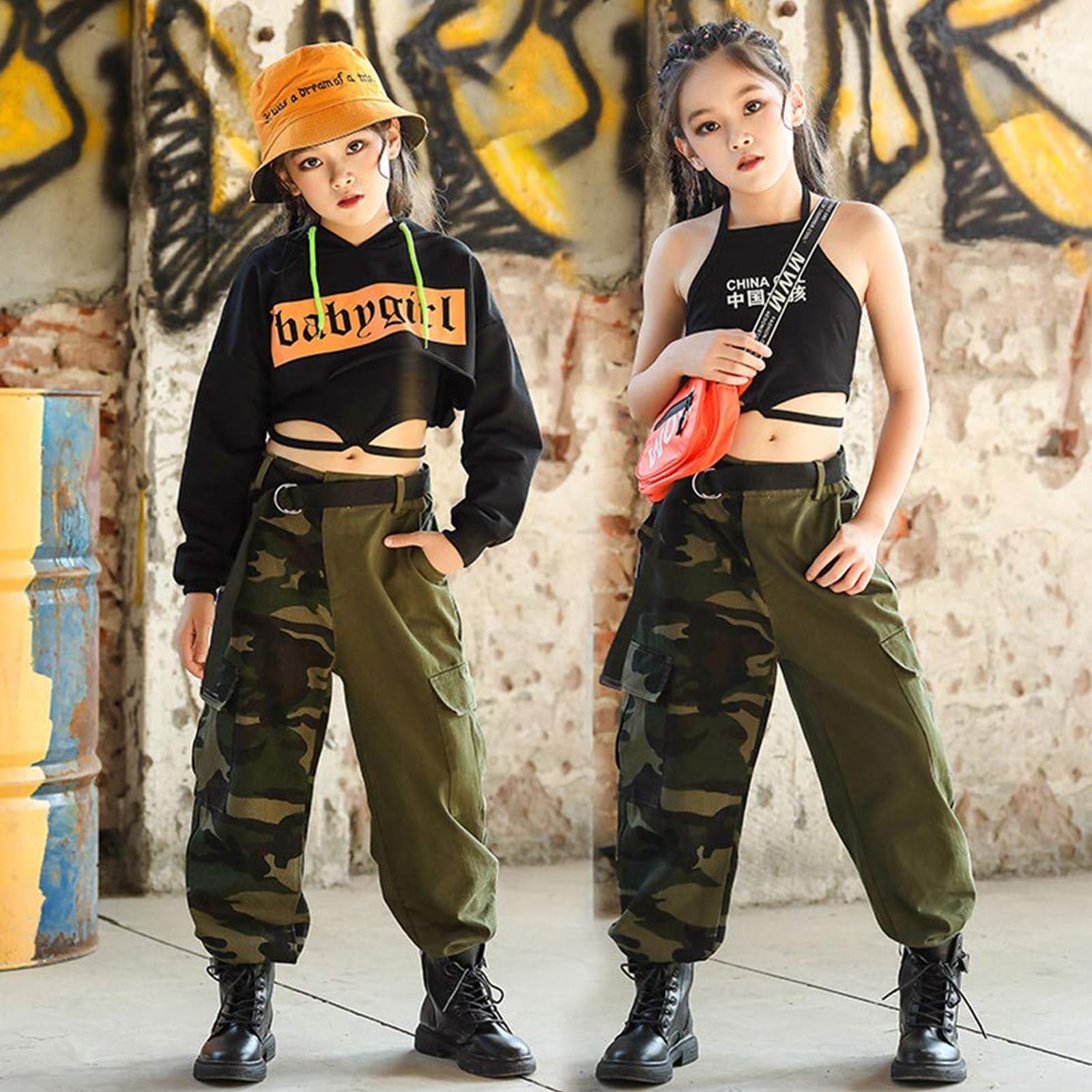 Rolanko Pantaloni cargo da bambina, larghi, stile streetwear, hip hop, danza, in cotone, per bambini dai 4 ai 15 anni