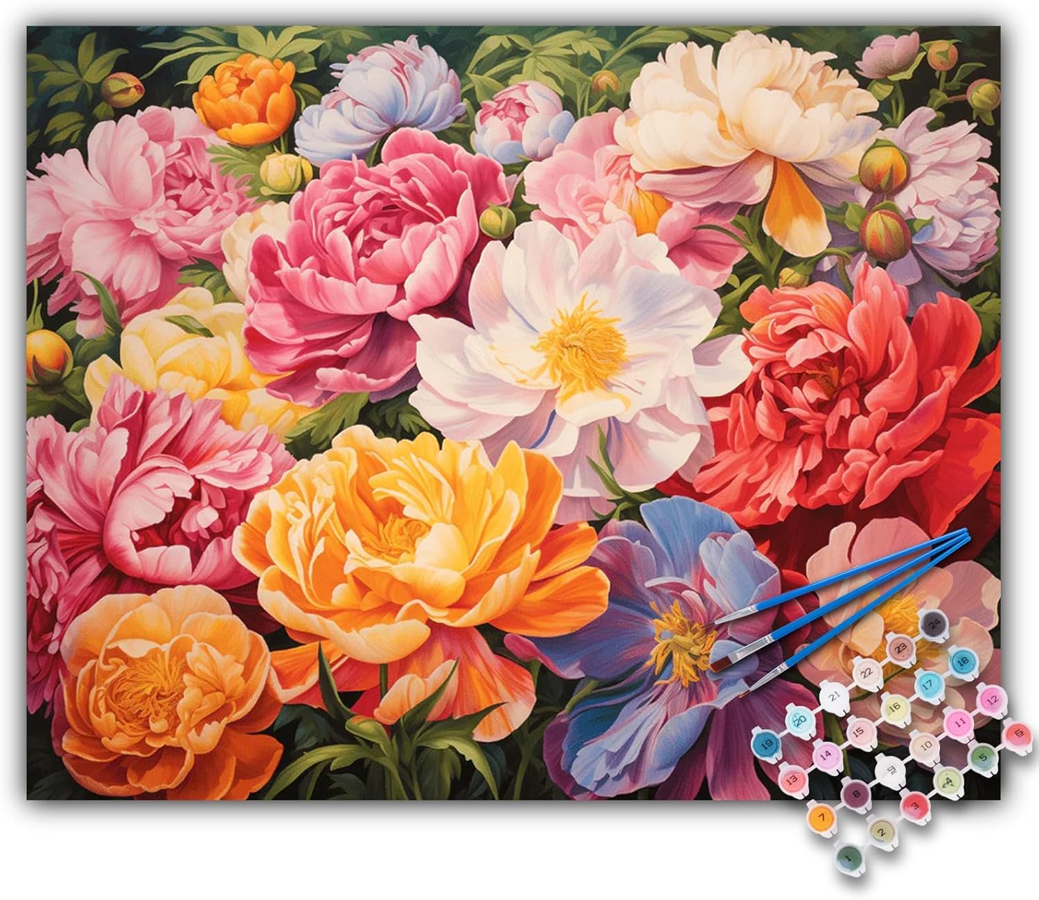 Offito Art Malen nach Zahlen Erwachsene - Blumen Acryl Paint by Numbers Adult, Pfingstrose Blume DIY Malen nach Zahlen Erwachsene Leinwand Anfänger, als Geschenk für die Wohnraumdekoration 40x50 cm