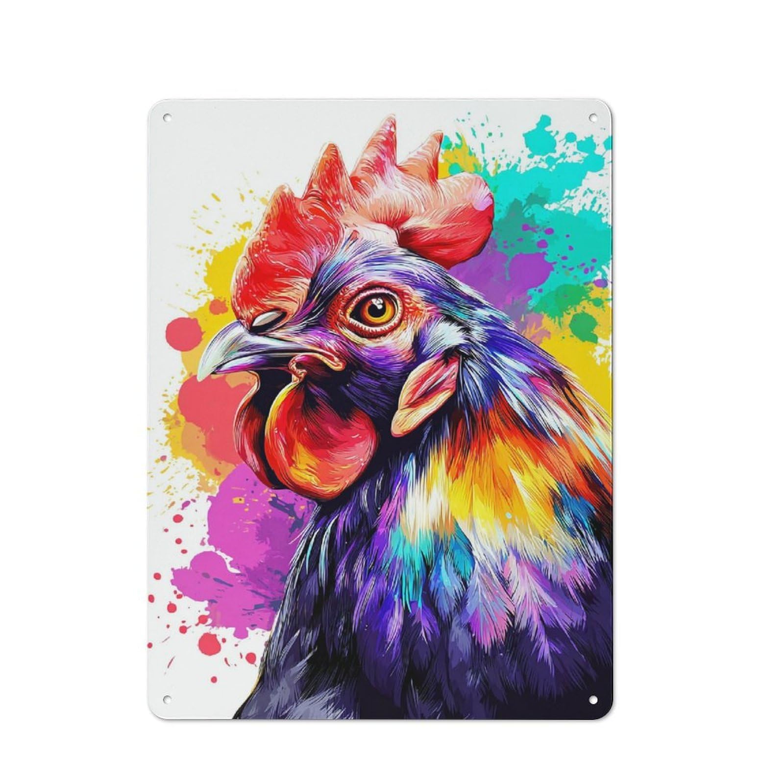 Junmoney Colorful Rooster Artwork -2 Tin Wall Plaque 40X30cm With For Kitchen Or Home Bar, Suited To Kitchen Decor Lovers