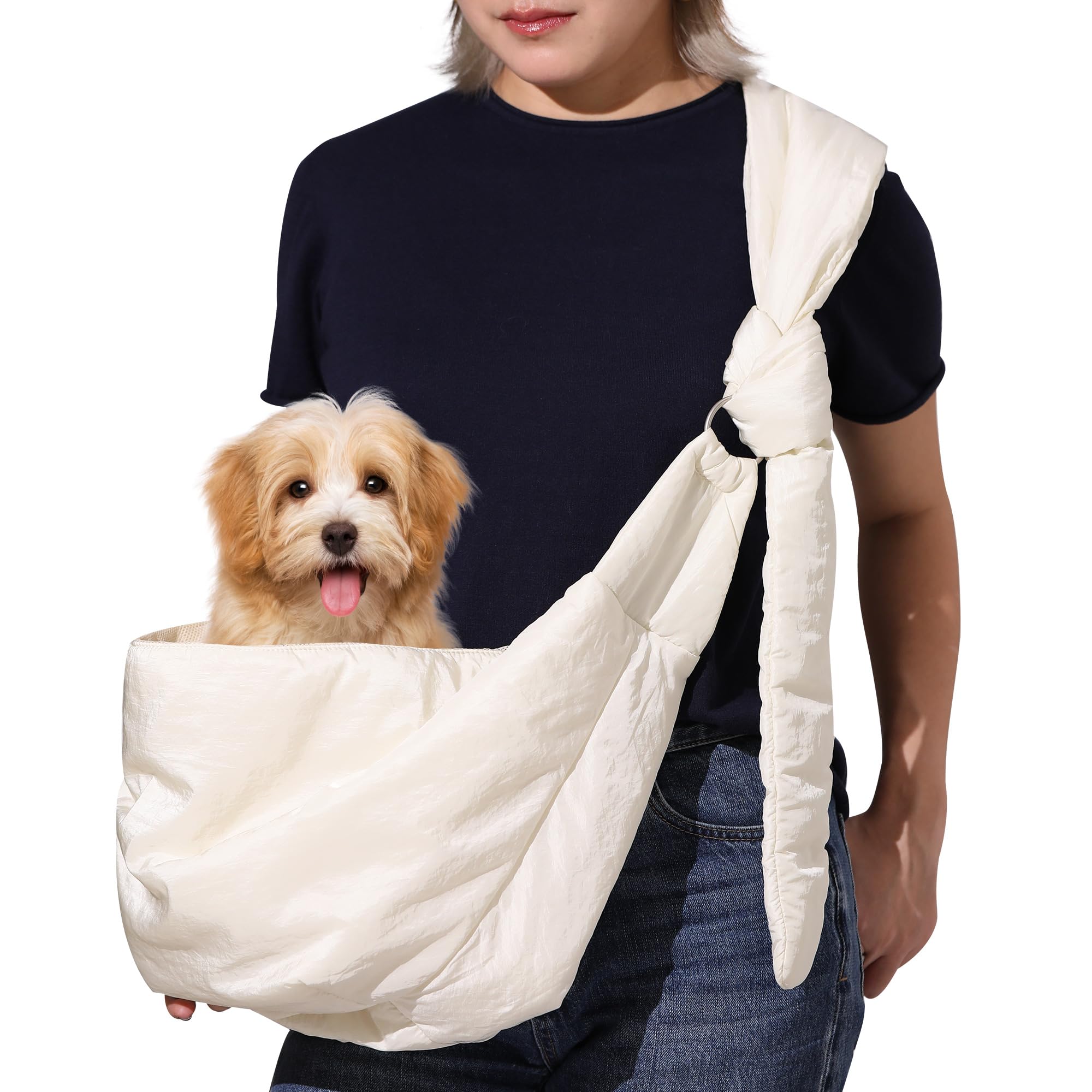 FUKUMARU Dog Sling, DIY Strap Puppy Carrier Sling for 5-12lbs Small Dogs, Ultralight Cat Travel Purse with Mesh Bag, Pets Papoose Carrier Foldable and
