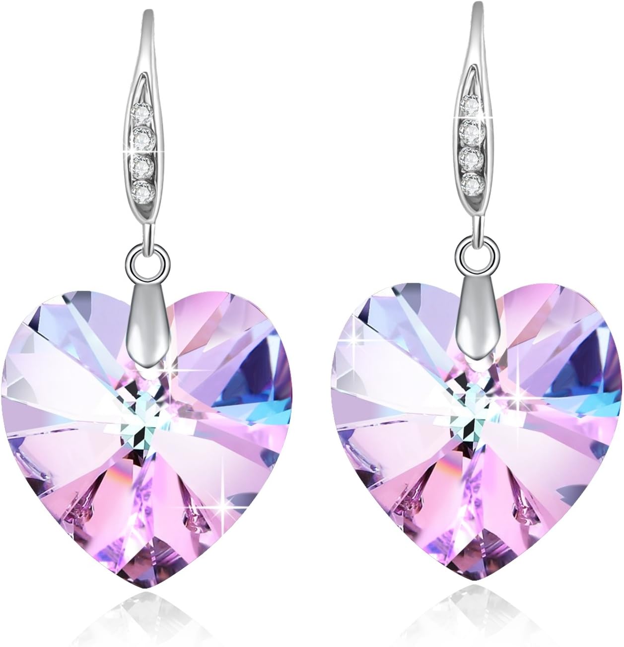 Etanoluv Women Rhodium Plated Heart Shape Crystals from Swarovski Amethyst Earrings Birthday Gift