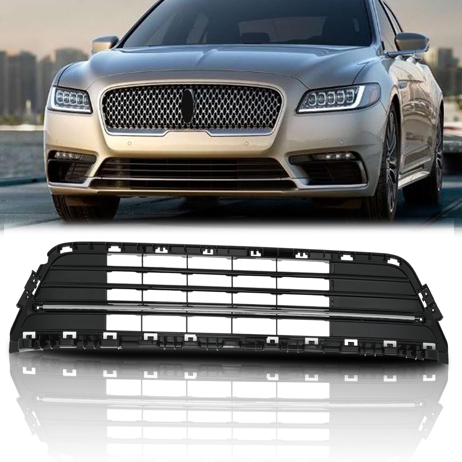 Front Bumper Grille Grill Compatible with 2017-2020 Lincoln Continental Black GD9Z17K945A