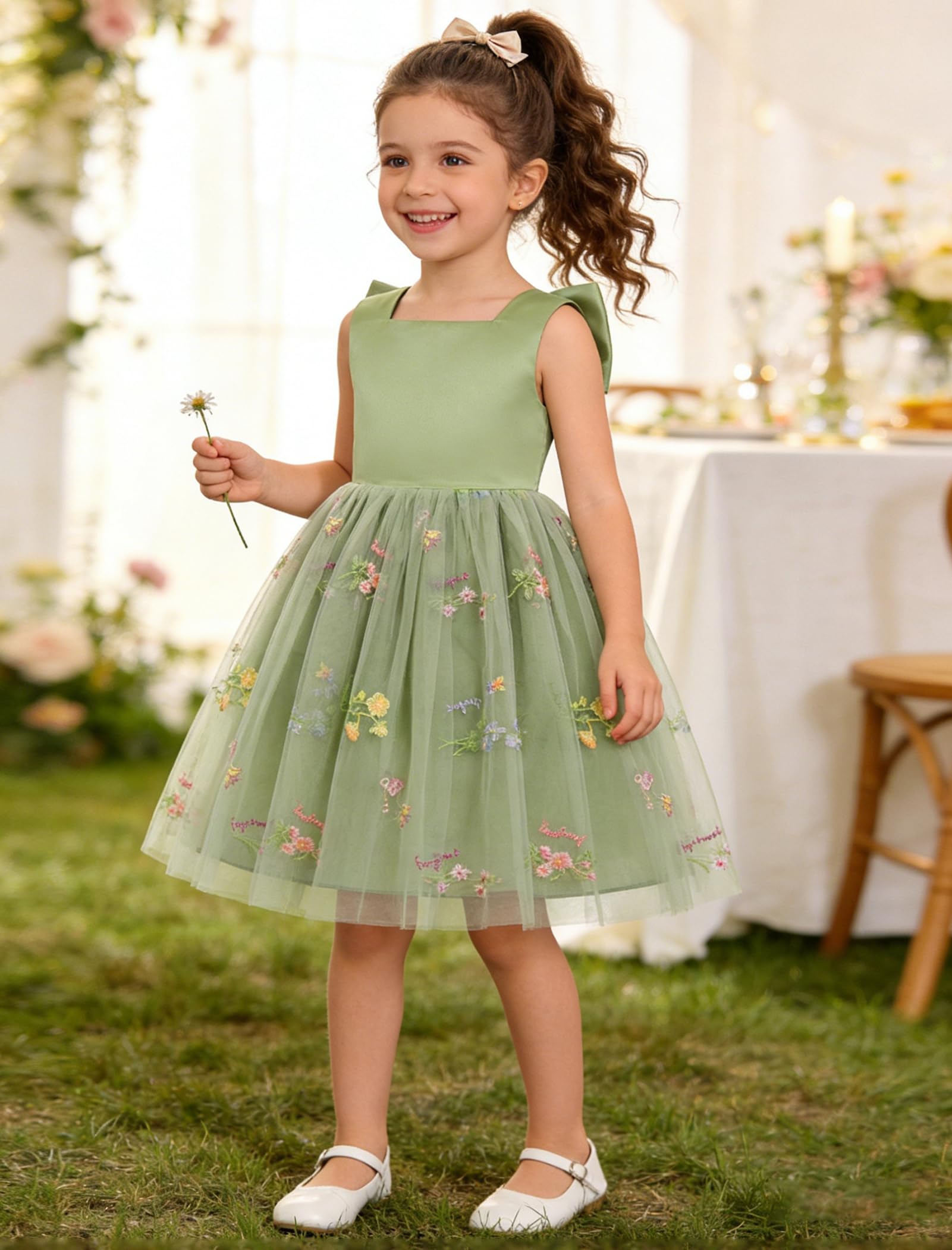 IDOPIP Kleinkind-Blumenmädchenkleid, Blumenmädchenkleid, Tüll, Pary