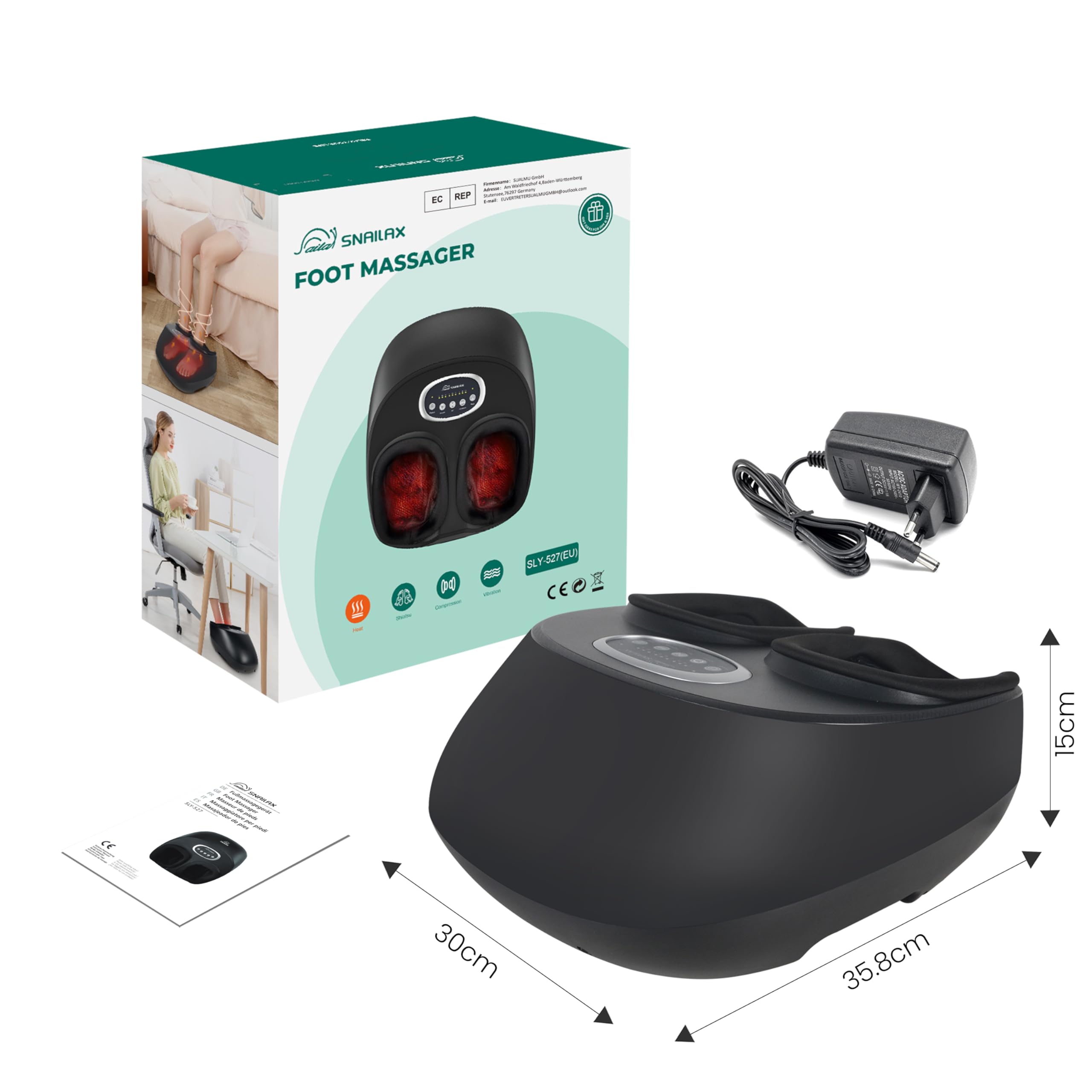 Snailax Elektryczny masażer stóp z ogrzewaniem, elektryczny masażer do stóp Shiatsu z rolkami kompresyjnymi, masażem stóp, ogrzewaczem stóp, prezent dla kobiet i mężczyzn