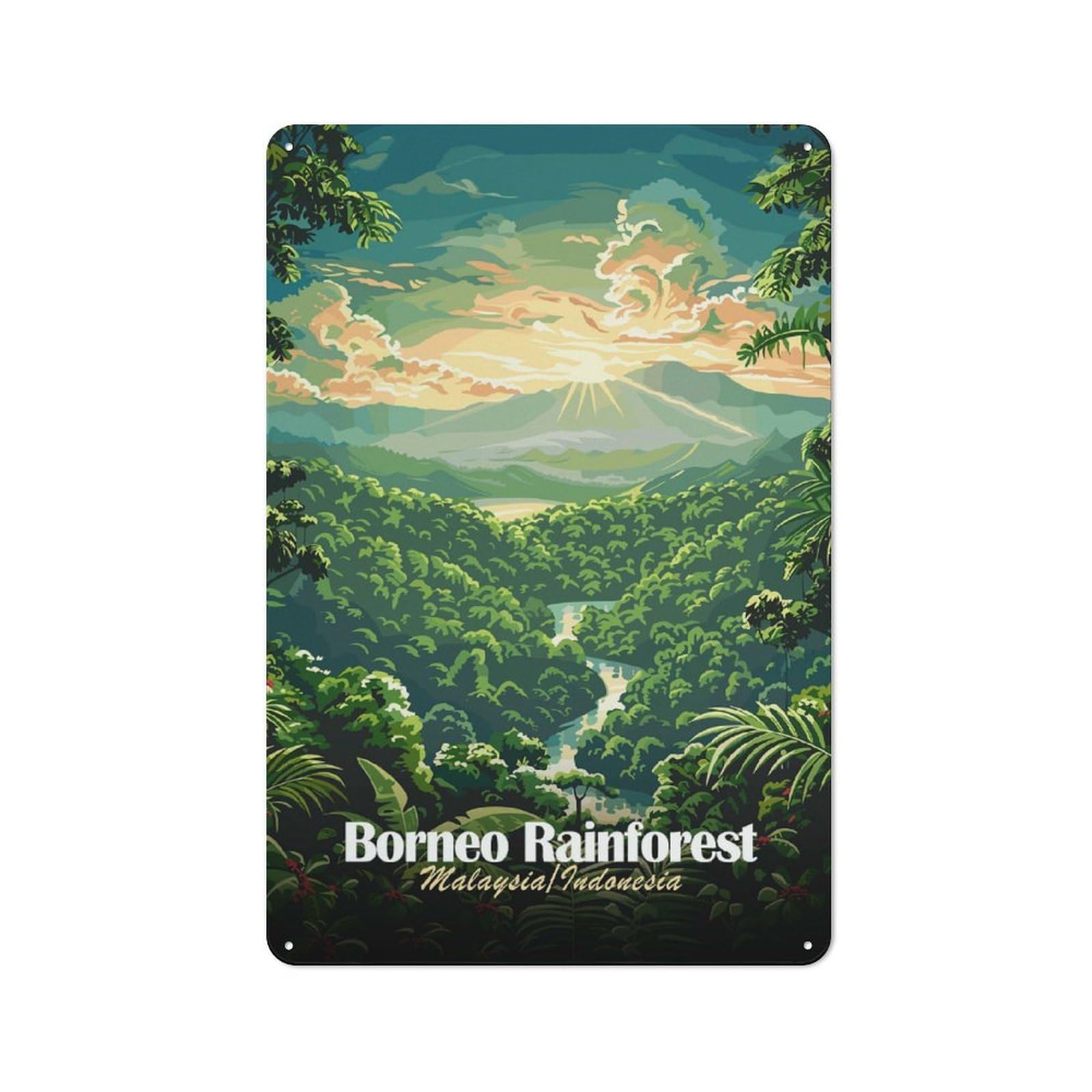 Junmoney Style-12 Borneo Rainforest, Malaysiaindonesia Rustic Tin Sign 30X20cm For Lounge Or Reading Corner, For Metal Sign Collectors, For Cafés, Pubs And Restaurants