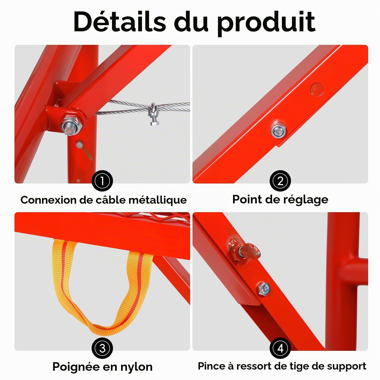 Plateforme de Travail Réglable & Pliable – Échafaudage Acier 450kg Marche Pied Large Fonction Établi, Tréteau Table Pliante, Alternative Stable aux Échasses Plaquiste, Step Échelle Rouge