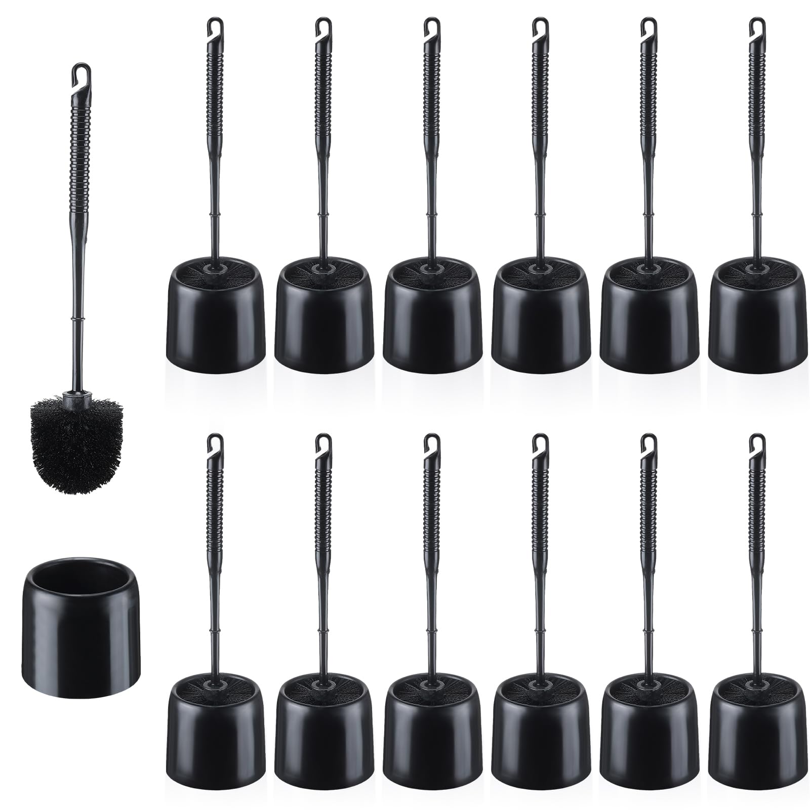 Roshtia12 Sets Toilet Brush and Holder Set for Bathroom Toilet Bowl Brush Scrubber with Caddy for Deep Cleaning, 14.57 Height (Black)