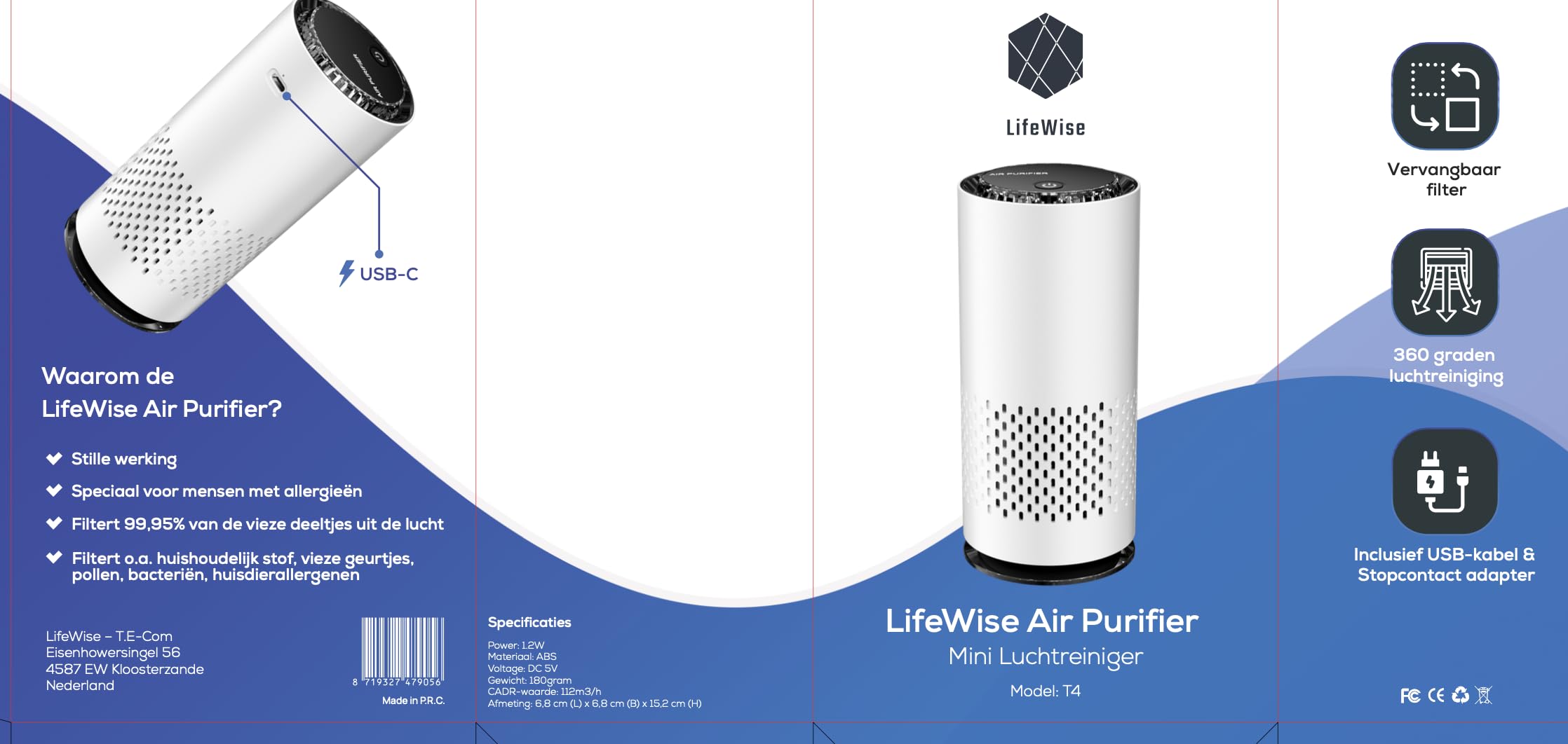 MEGAWISE H13 HEPA Luchtreiniger – Compacte Luchtreiniger voor Bureau met HEPA Filter – Fluisterstil – Eénknopsbediening – Ideaal voor Thuis & Kantoor – EPI810 (Zwart, Zonder Licht