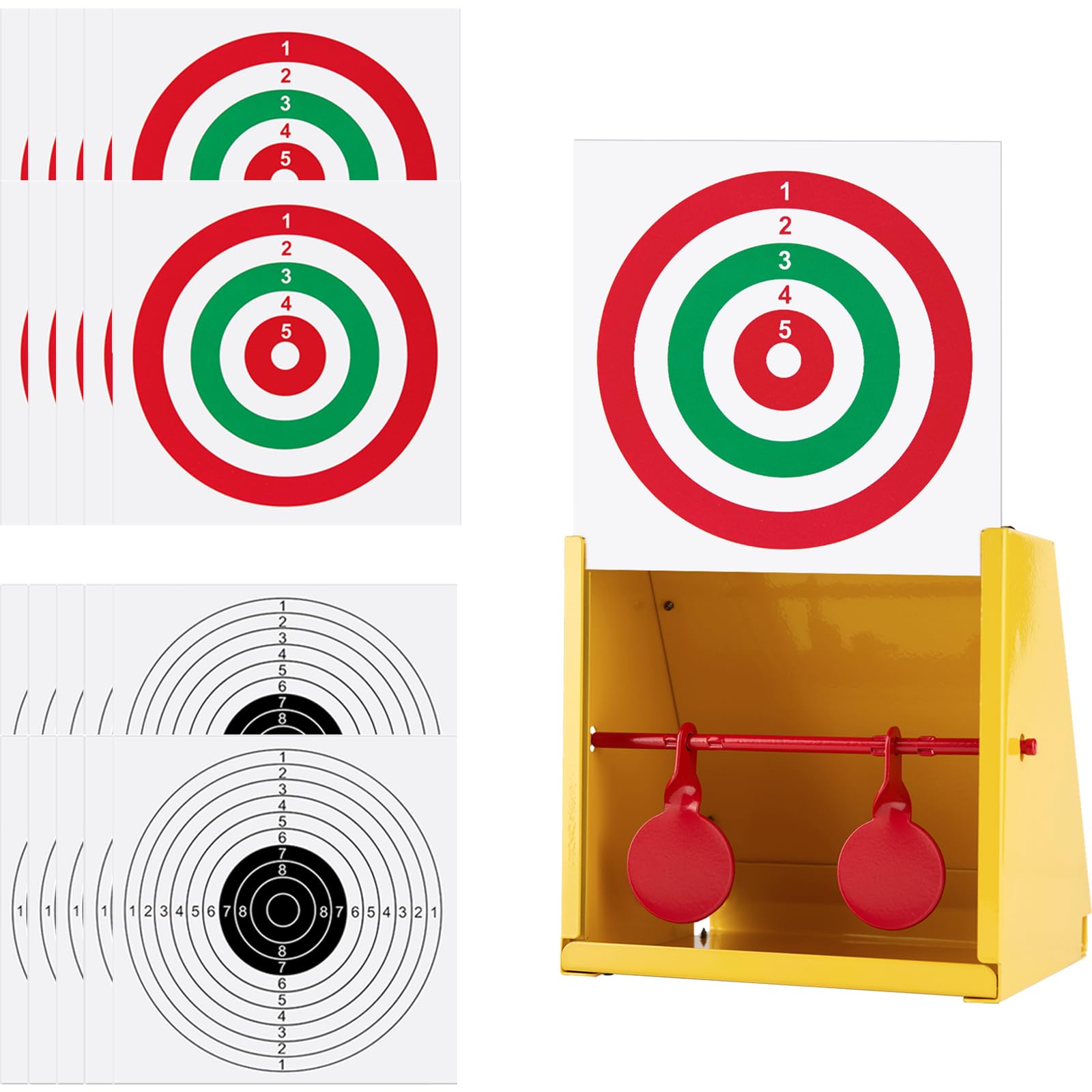 BB Gun Target Trap with Catch Box & 20 PCS Shooting Paper, Airsoft & Pellet Gun Shooting Catcher, with Spinning Metal Silhouettes Targets, for Backyard, Indoor - Small Size