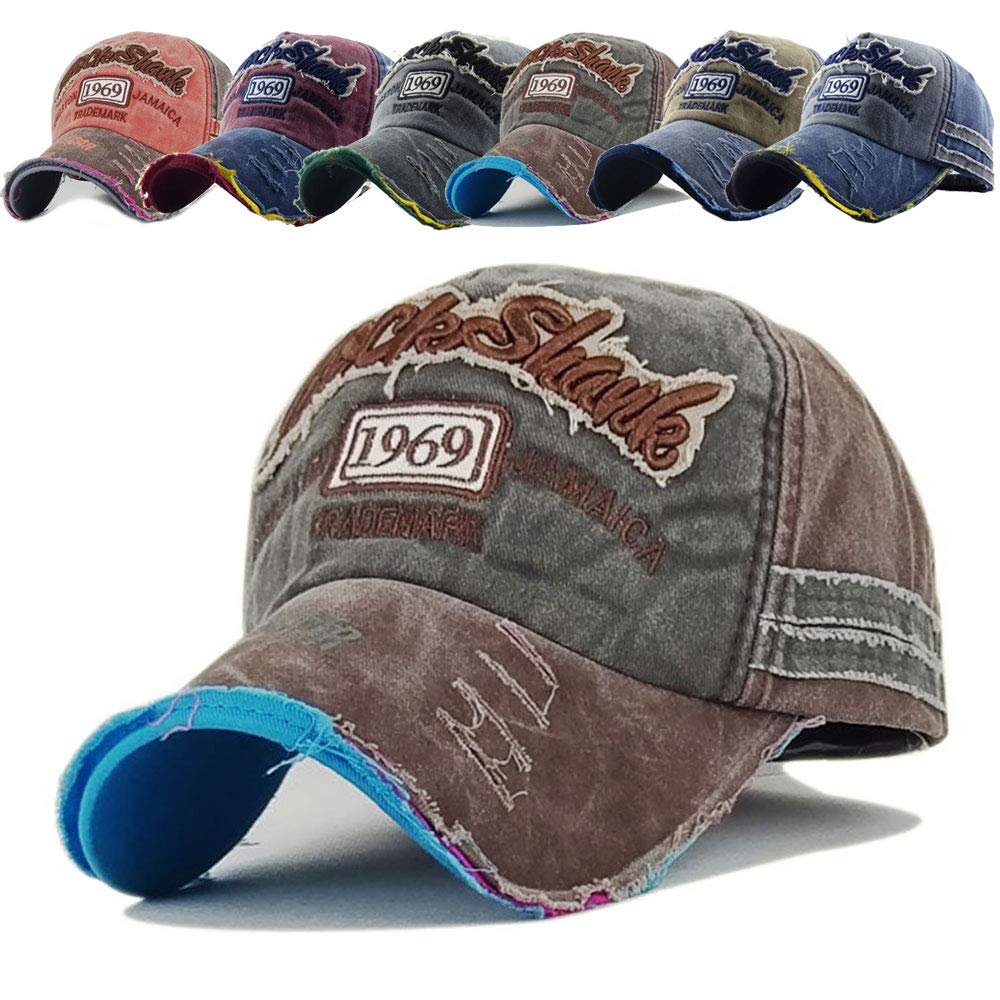 Distressed Baseball Cap for Men Vintage Sports Casual Sun Hat Unisex Adjustable Washed Embroidered Cap Cotton Snapback Trucker Hat Coffee