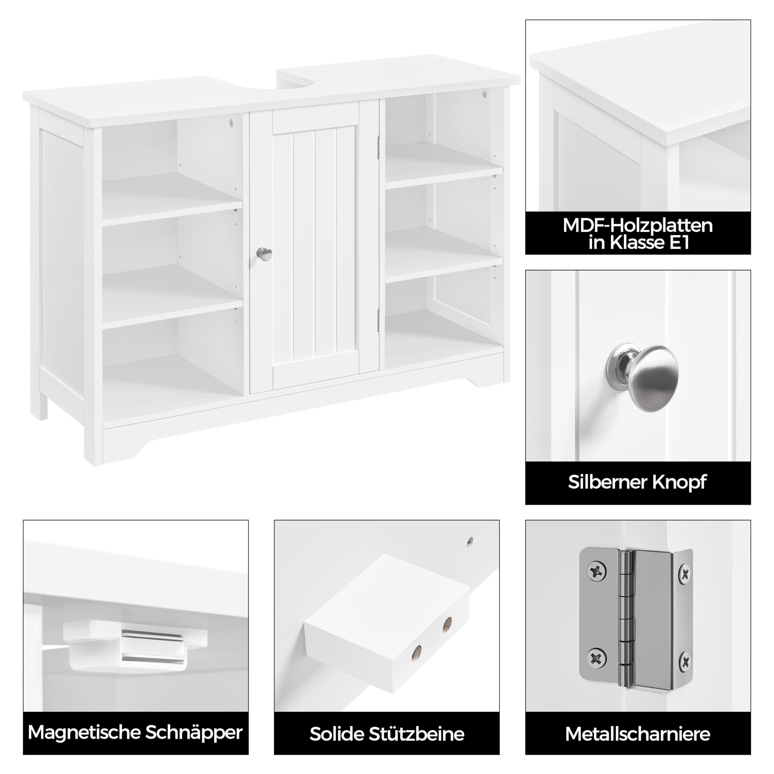 Yaheetech Badezimmerschrank Waschbeckenunterschrank Badschrank Unterschrank für das Waschbecken Waschtischunterschrank mit offenen Ablagefächern & verstellbaren Einlegeböden 90 x 30 x 60 cm