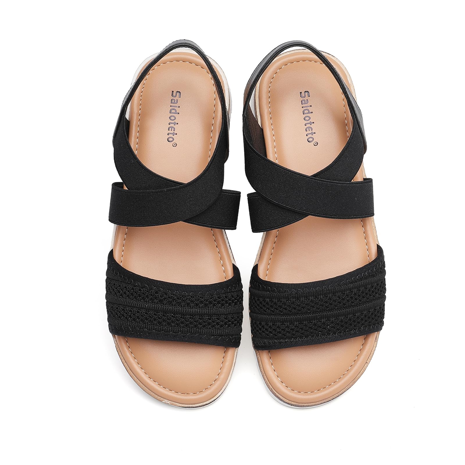 Saidoteto Women's Flat Sandals,Comfortable Elastic Ankle Strap Slingback Slip-On Open Toe Low Wedge Walking Sandals for Summer &amp; Casual