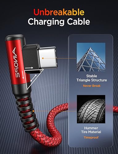 Miniatura 6 de AINOPE Cable USB C a USB C, 100 W, 6pies, 90grados tipo C a tipo C 20V5A cable trenzado de nailon de carga superrápida