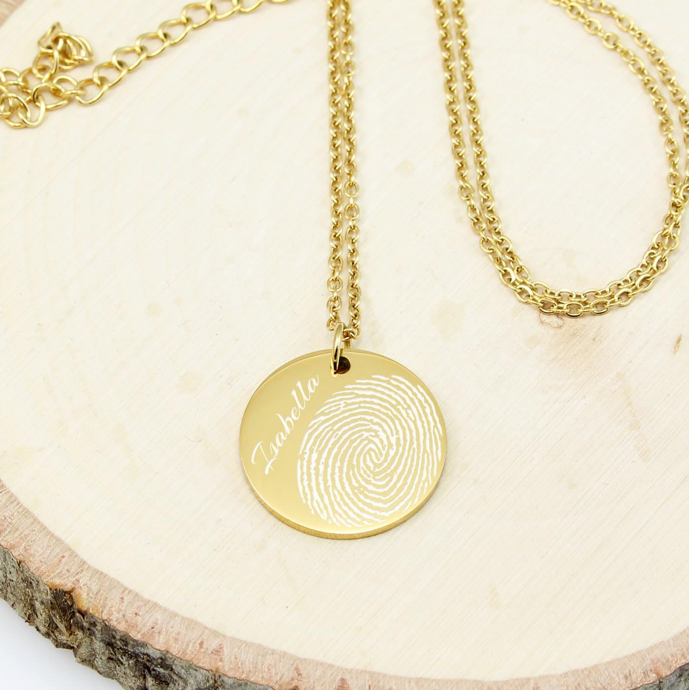 AnnBijoux Actual Fingerprint Necklace Woman Engraved Fingerprint Jewelry Bereavement Jewelry Stainless Steel Round Pendant Personalized Memorial Mom Necklace
