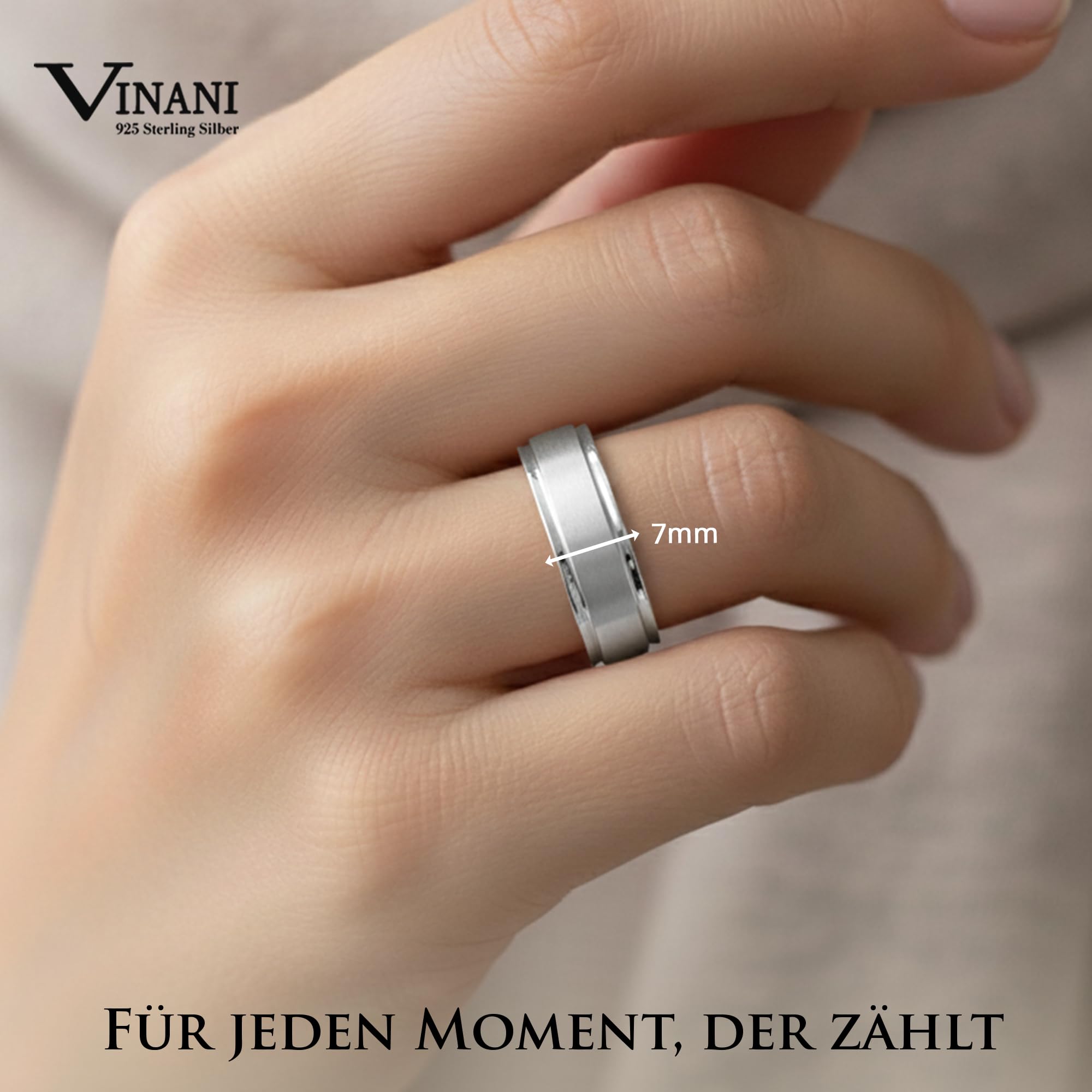 Vinani Ring aus 925 Sterling Silber - Schmaler Damenring mit zwei Bändern mattiert und glänzend klassisch zeitlos für Frauen, nickelfrei & antiallergisch, Designed in Deutschland, RIL