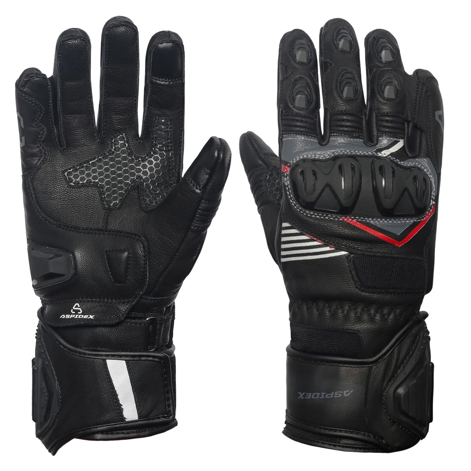 Guanti da moto da corsa in pelle da uomo Guanti sportivi protettivi per motociclisti Nero