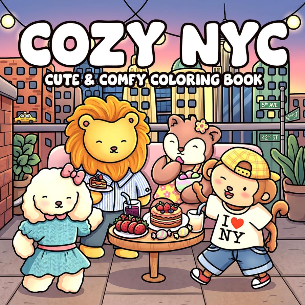 Cozy NYC Coloring Book: Cute & Cozy Coloring Pages with Cute Animal Characters Exploring New York Scenes for All Ages Creative Joy