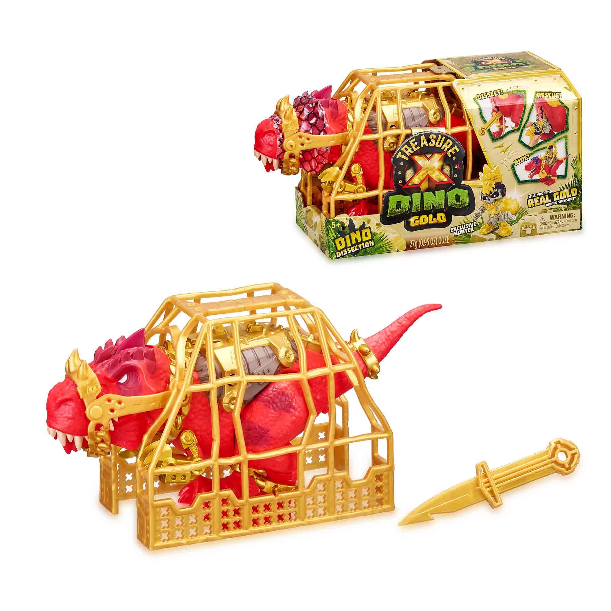 Treasure X TX Dino Dissection, a 6" Red T-Rex Dissection, in a Cage with a Doll and Accessories, with a Surprise Inside, 8 Different Treasures, Famous (TRR45000)
