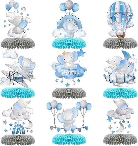 Vista 8 de 9 piezas de centro de mesa de elefante para baby shower, panal, decoración de fiesta para niñas, lindos globos de panal de elefante rosa, decoración