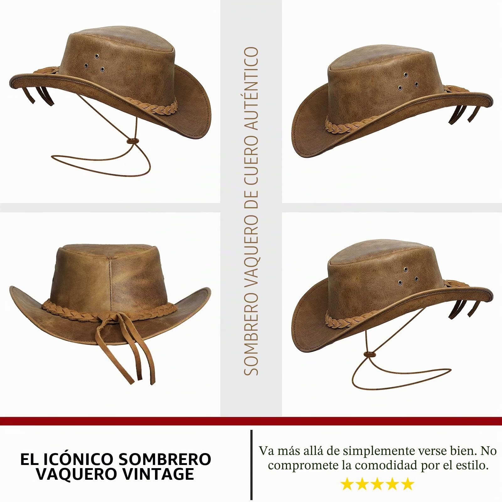 BRANDSLOCK Sombrero de Estilo Vaquero Australiano de ala Ancha de Estilo para Hombre