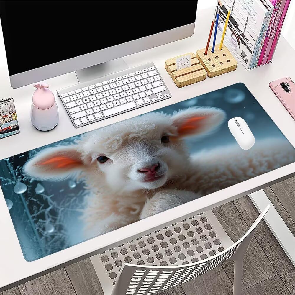 Alfombrilla de Mouse para Juegos, Bianco, XXL, Antideslizante, Impermeable, Diseño de Pecora, Extendido, Grande, 1200x600x3mm, para PC, Laptop, Ufficio, Famiglia d-72