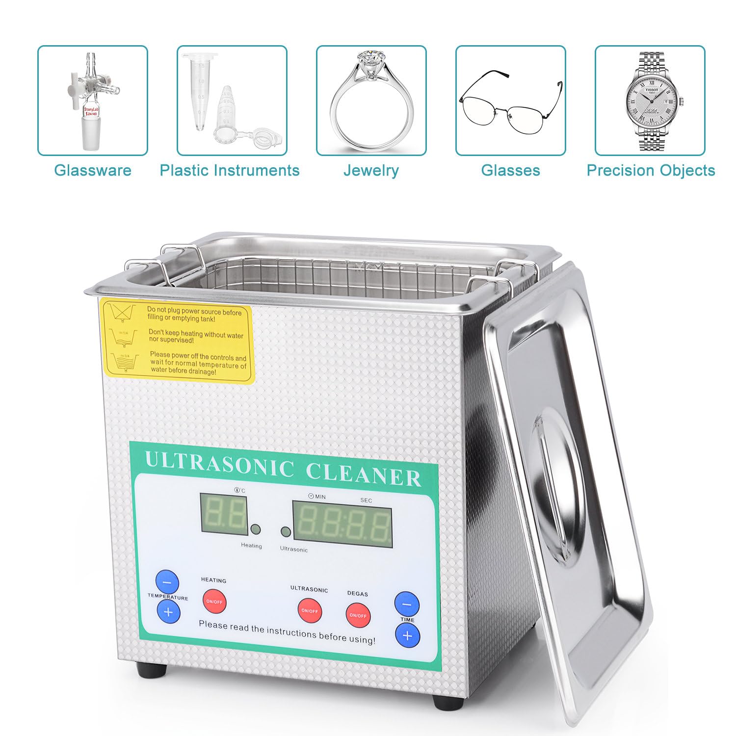 stonylab Ultraschallreiniger, Professioneller Allzweck-Ultraschallreiniger aus Rostfreiem Stahl mit Digitalanzeige-Timer und Wärmesteuerung für Labor 220V, 2L