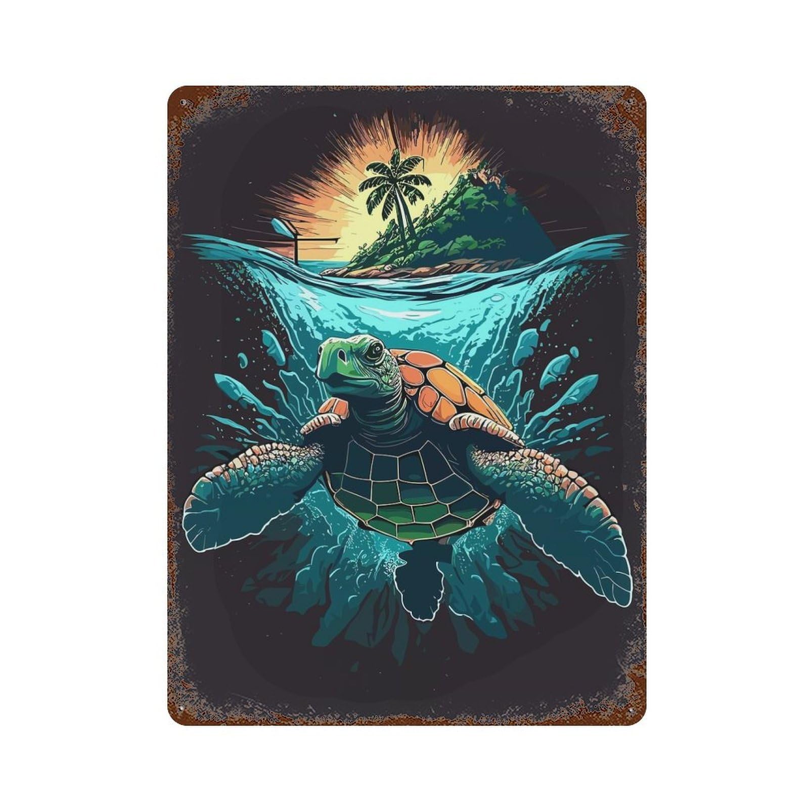 Sea Turtle Paradise 15.7"x11.8" Rusty Metal Tin Sign, Novelty Wall Decor for Cafe, Home Bar And Lounge Decor