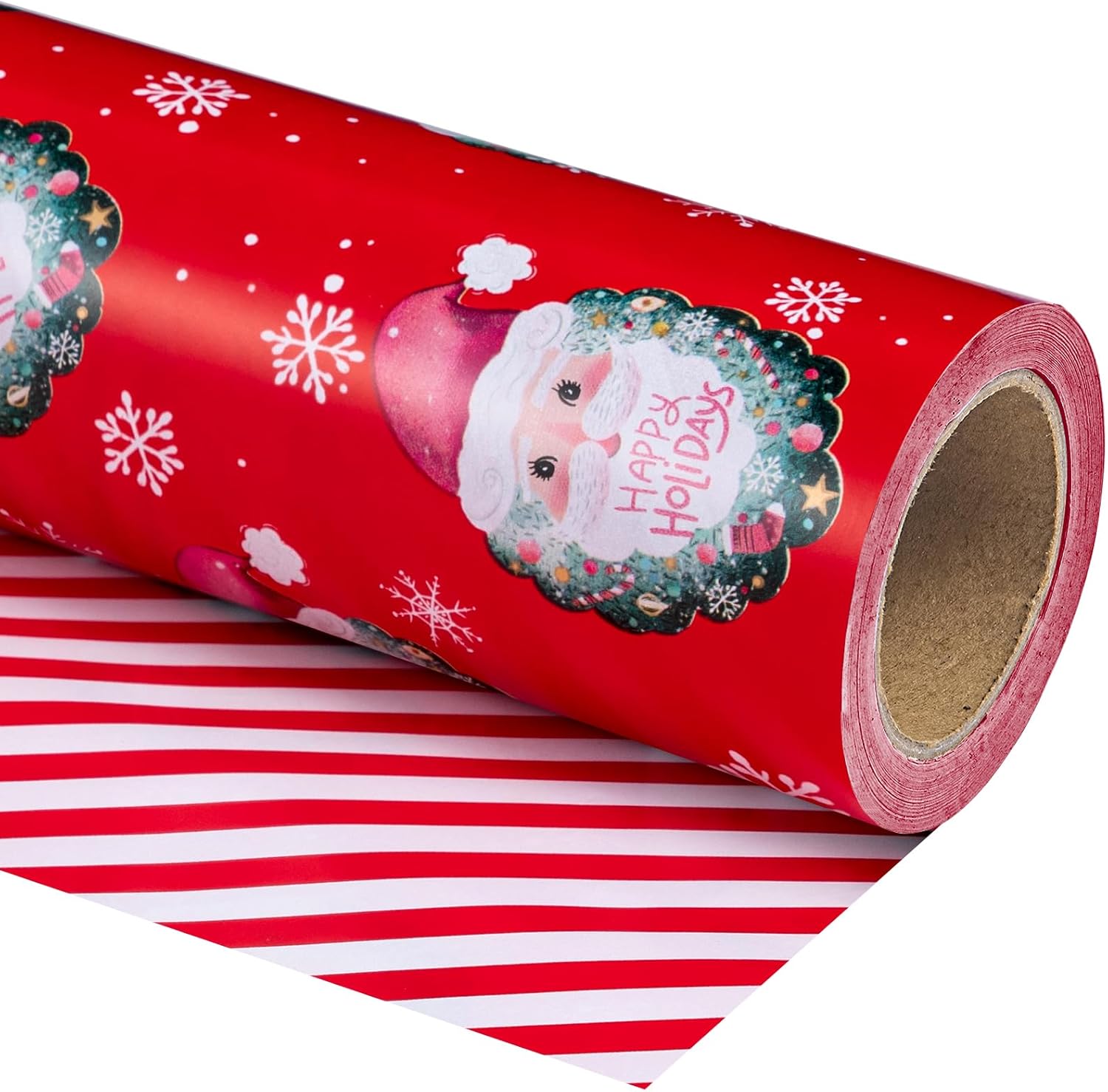 WRAPAHOLIC Jumbo Reversible Christmas Wrapping Paper - 30 Inch x 100 Feet Jumbo Roll - Red Santa Claus Design for Christmas, Holiday, Party Celebration 30 inch x 100 feet Red Santa Claus