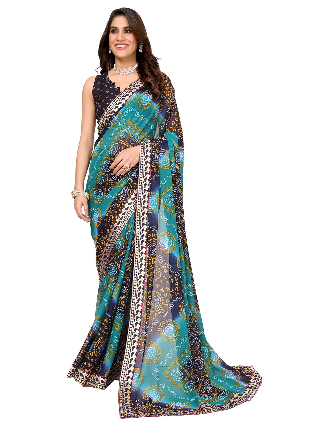 YashikaWomen's Woven Latest Georgette Saree with Lace and Blouse Material