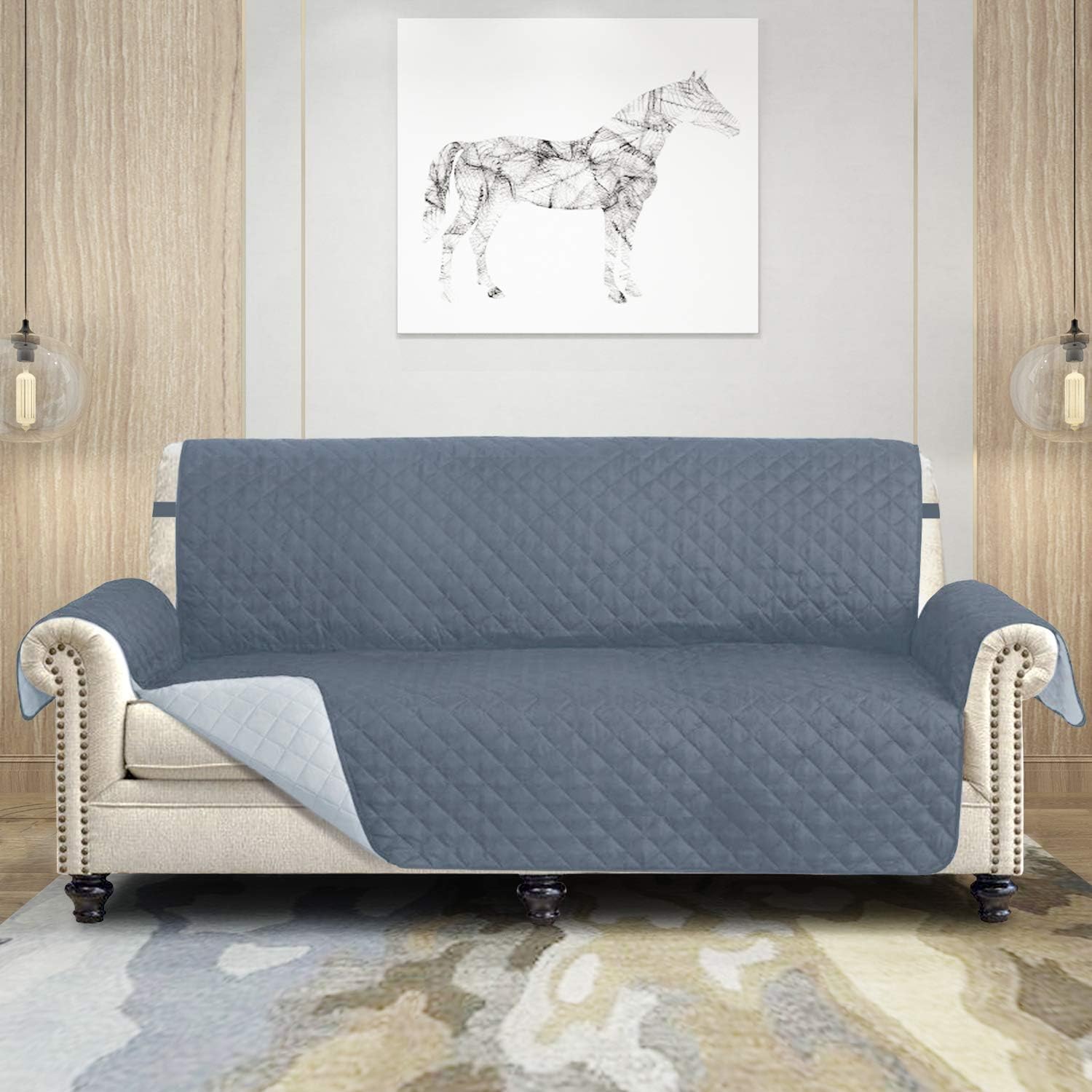 Sofa Slipcover – Washable Sofa Cover - Furniture Protector - 2 Inch Strap Hook - Seat Width Up to 70 Inch - Elastic Straps - Anti-Slip Foams Couch Cover for Dog, Cat, Pets, Kids, Children