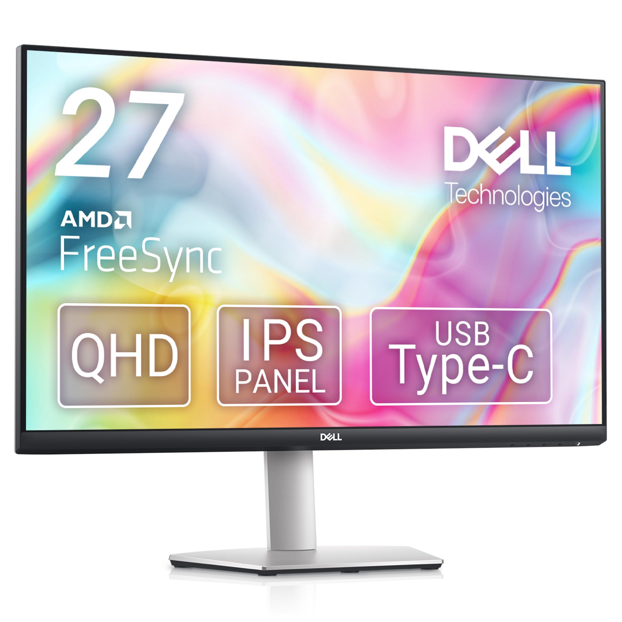 Dell S2722DC USB-C 27 Inch QHD (2560x1440) Monitor, 75Hz, IPS, 4ms, AMD FreeSync, 99% sRGB, Built-in Speakers, USB-C, 2x HDMI, 2x USB, 3 Year Warranty, Silver