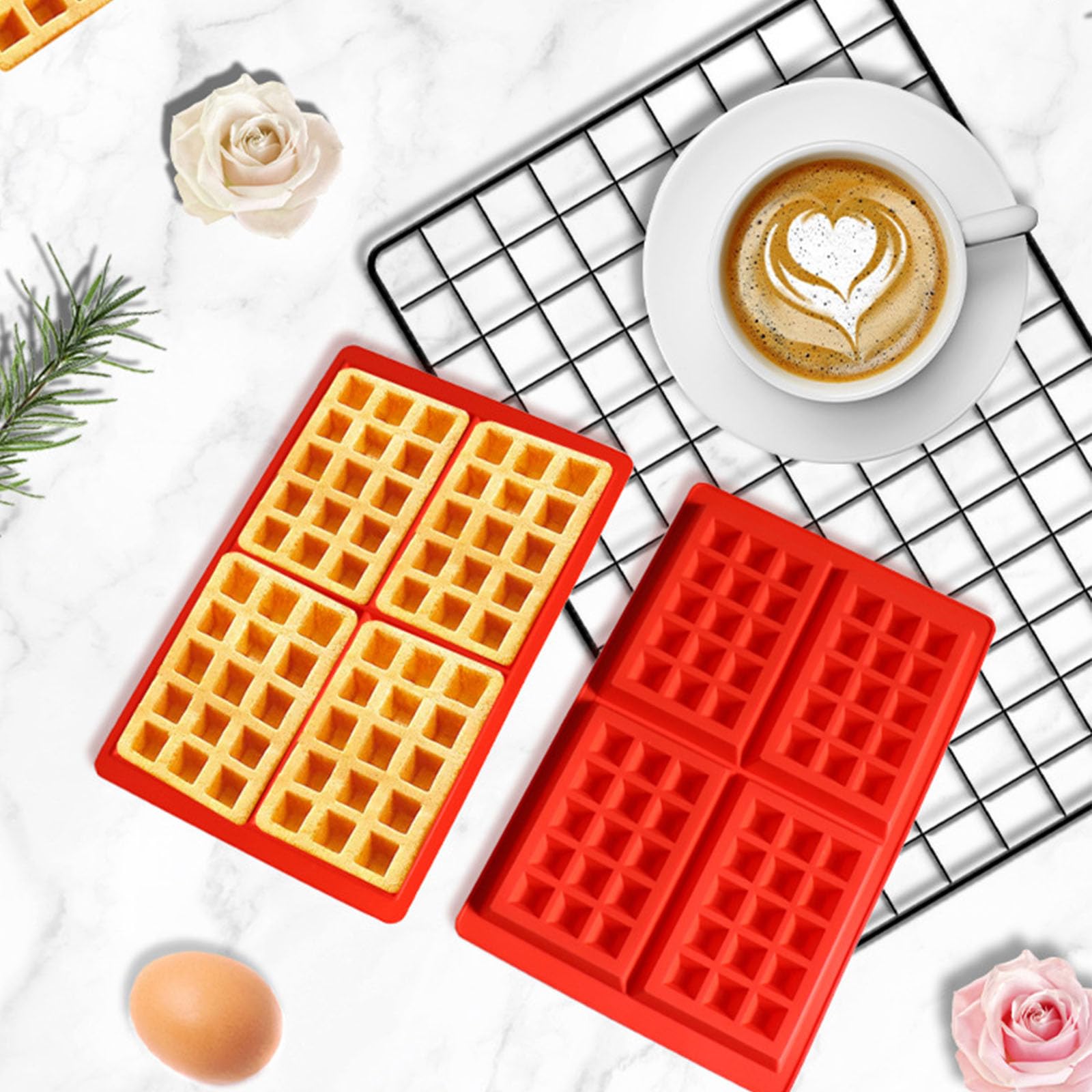 4 Stampi Waffle In Silicone | Stampo Per Dolci 5 Forme - Perfetto Per Torte E Biscotti Fatti In Casa - Foto 8