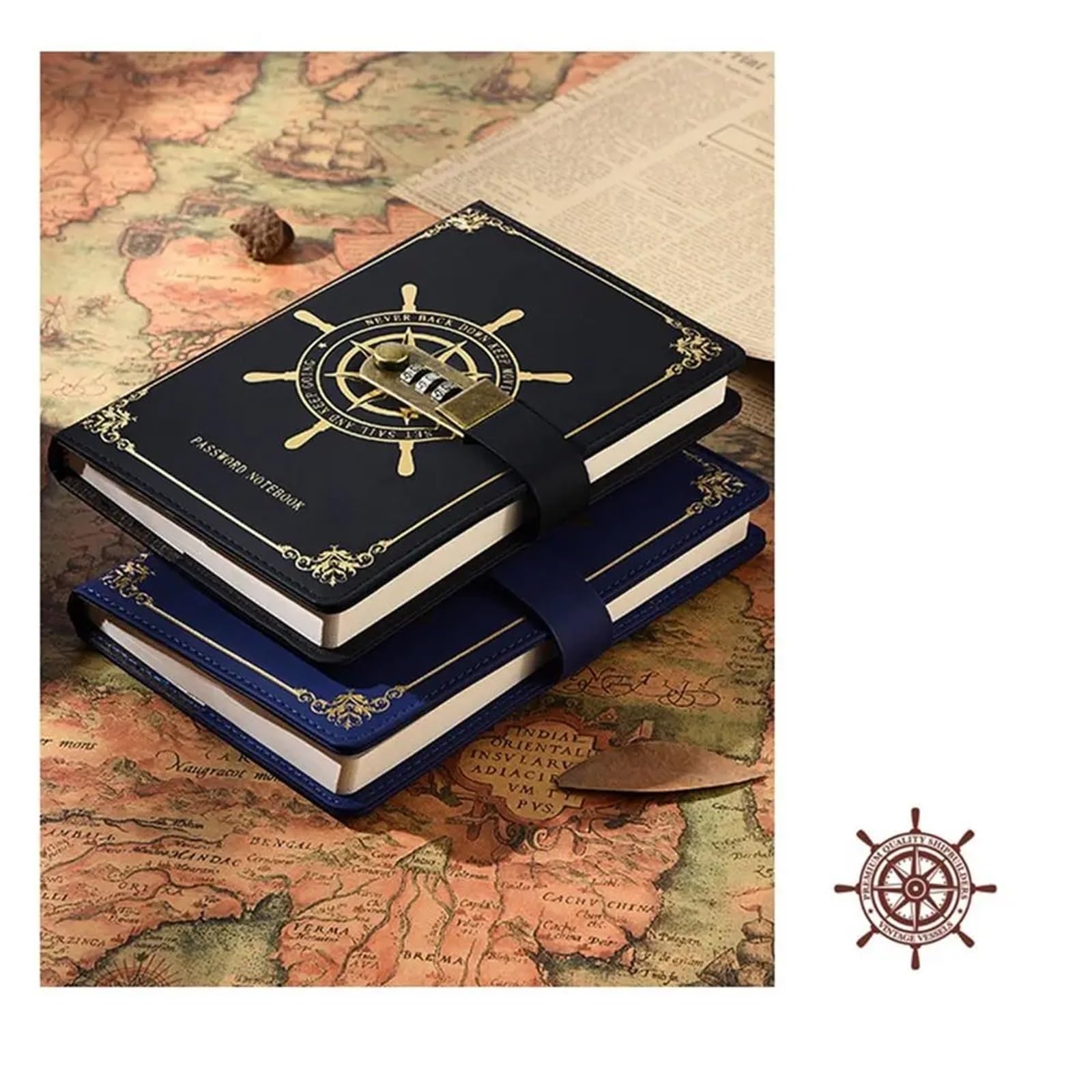 Verschlossenes Tagebuch Reisetagebuch aus PU-Leder mit Schloss, nachfüllbar, dick, gesperrt, wasserdicht, Kombinations-Passwort-Notizbuch for Mädchen(Blue,200Sheets 400Pages)