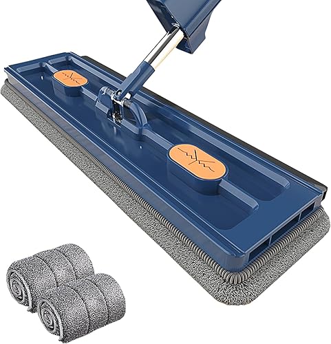 Juego de trapeador plano grande de 17 x 5 pulgadas con 2 almohadillas para trapeador, trapeador de limpieza ajustable giratorio de 360, mopas para