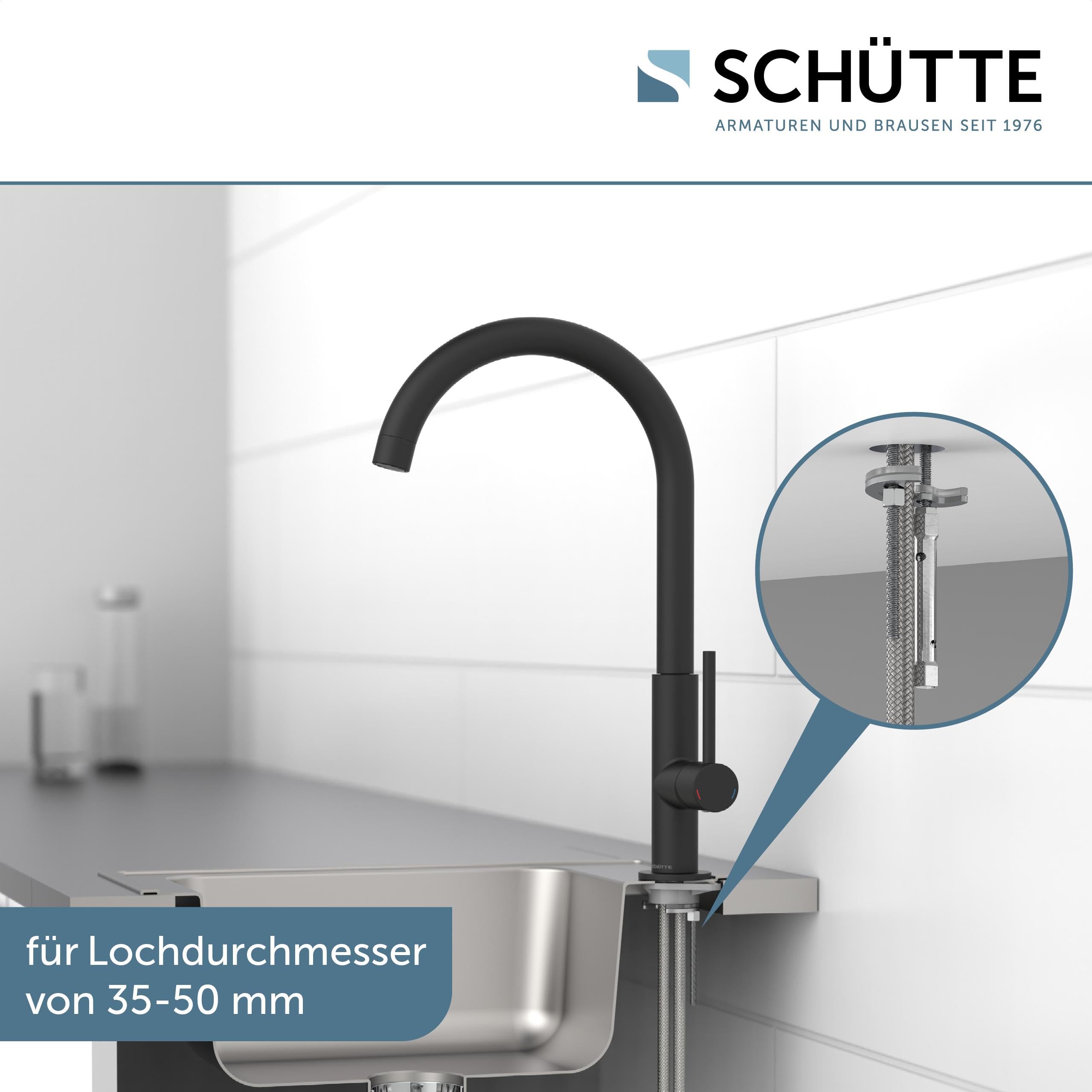SCHÜTTE 79966 Küchenarmatur Cardiff, 360 Grad schwenkbarer Wasserhahn Küche, Mischbatterie für die Spüle mit Einhebelmischer, Spültischarmatur Küchenspüle, Schwarz matt