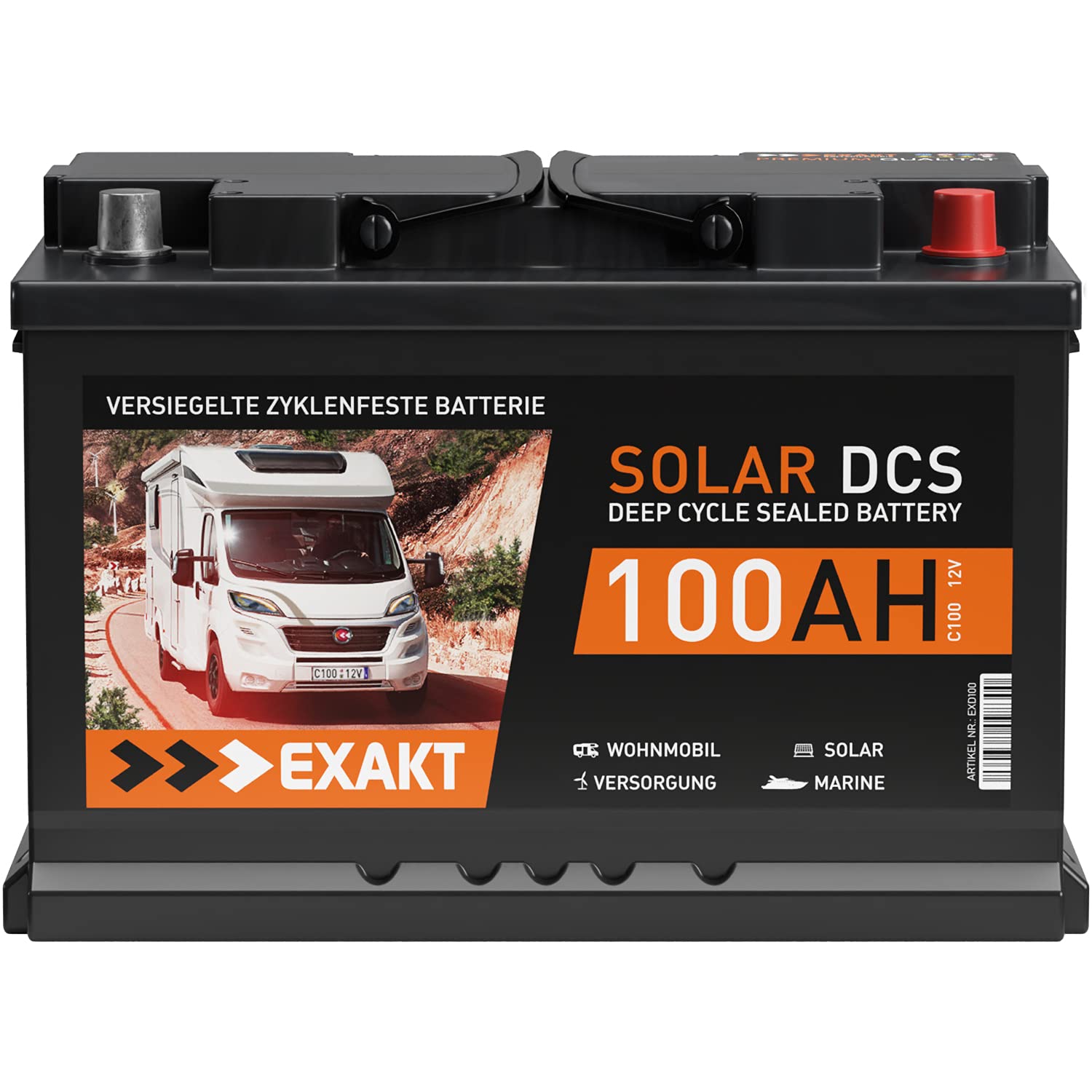 EXAKT batterie camping car 12V 100Ah caravane solaire bateau décharge lente