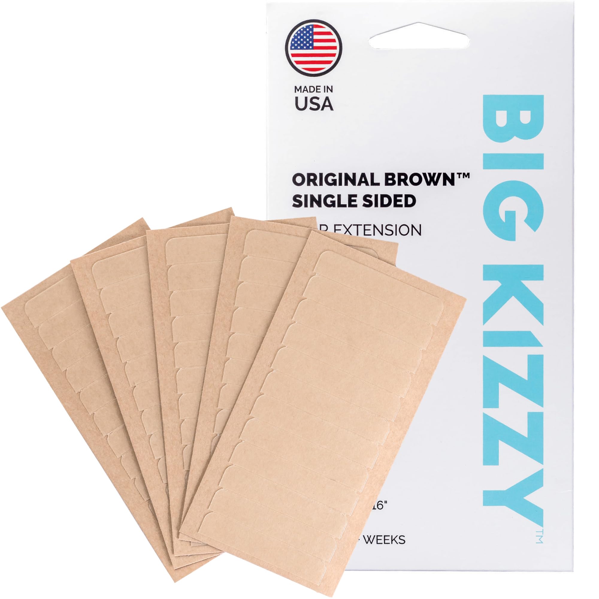 Big Kizzy Single Sided Original Brown Tape Tabs for Hair Extensions - Strong Hold and Residue Free One Sided Tape for Extensions - 5-7+ weeks of wear